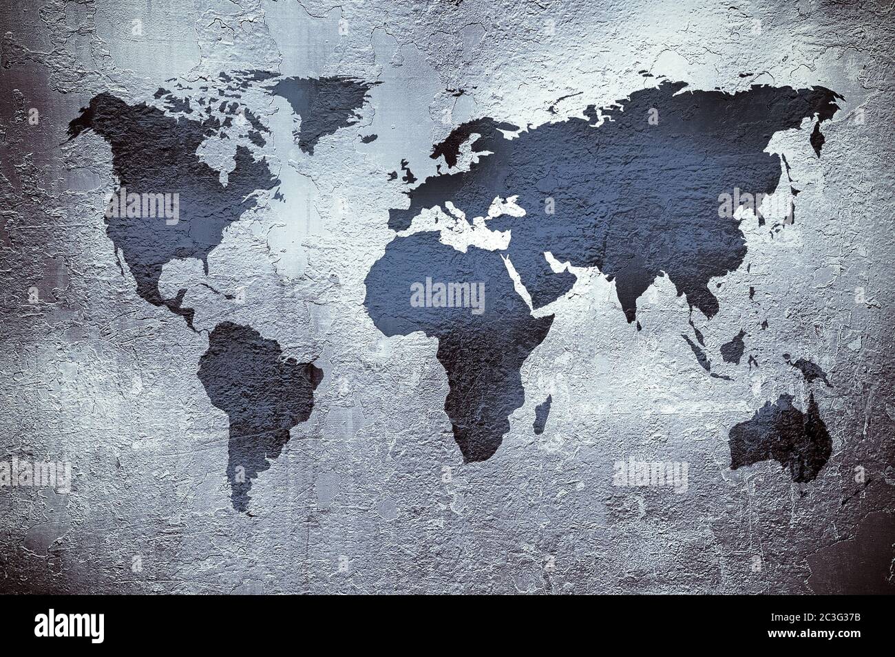 grunge map of the world over metal texture Stock Photo