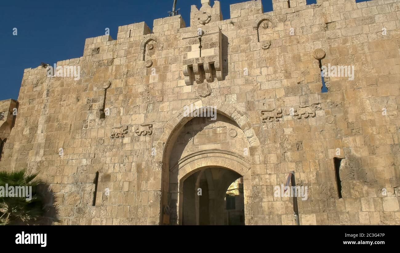 lion gate entrance to the old city of jerusalem in israel Stock Photo