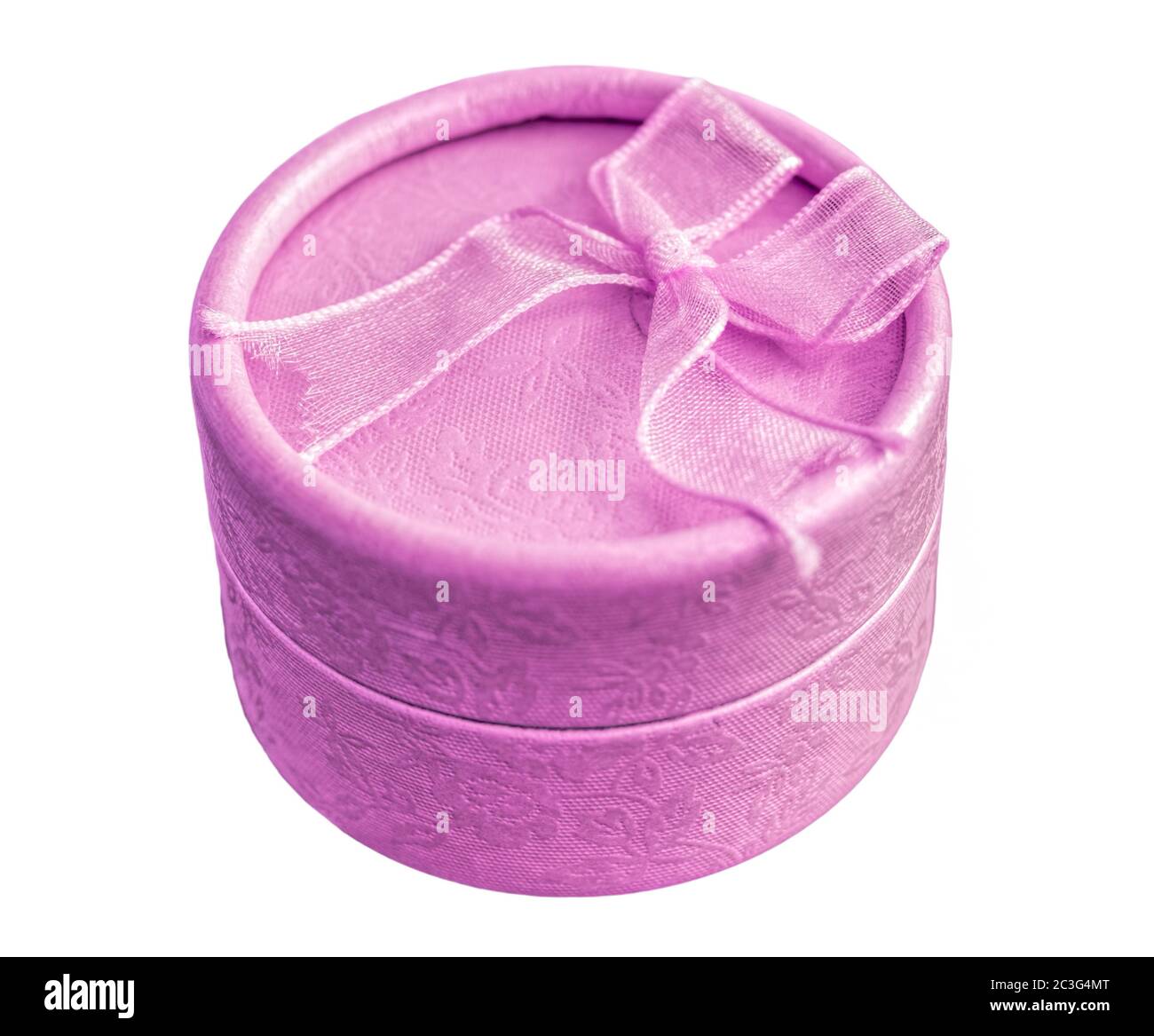 Pink round gift box on white background Stock Photo - Alamy