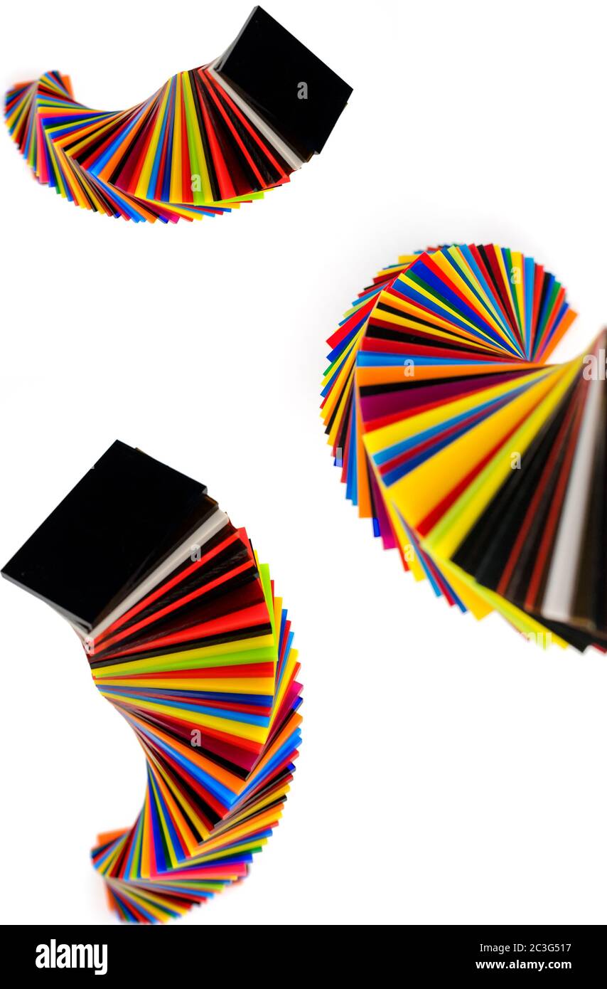 spiral Stack of different colours Cast Acrylic Sheet on white ...