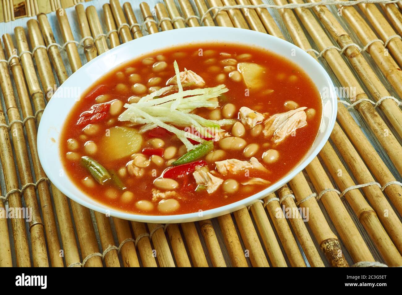 mexican-bean-soup-with-shredded-chicken-stock-photo-alamy