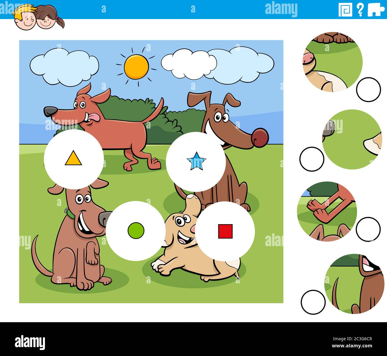 match pieces puzzle game with cartoon dogs group Stock Photo - Alamy