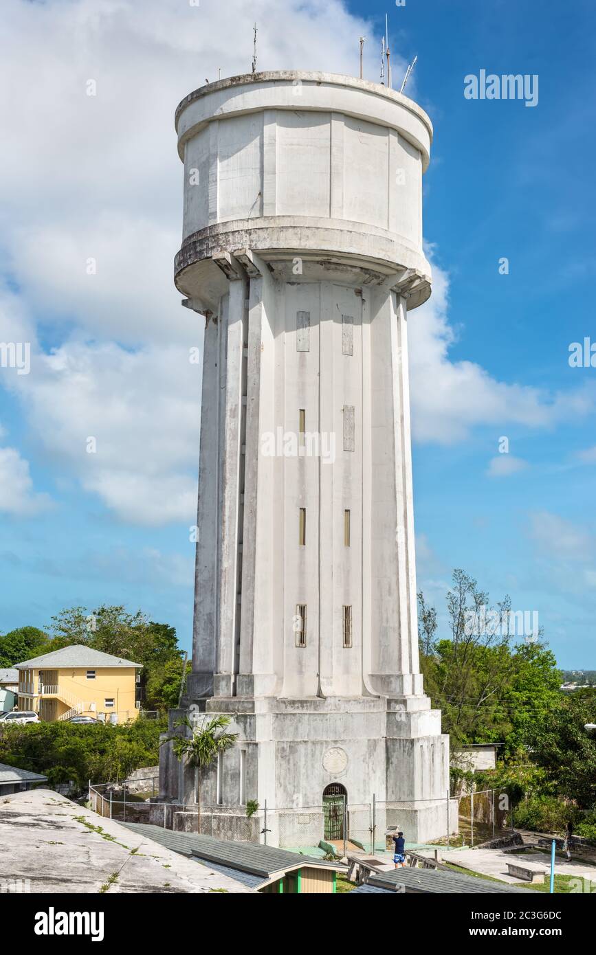 Nassau, Bahamas - May 3, 2019: Water Tower in Nassau, Bahamas. This is a main tourist attraction and is the tallest structure in Nassau. It is 126ft ( Stock Photo