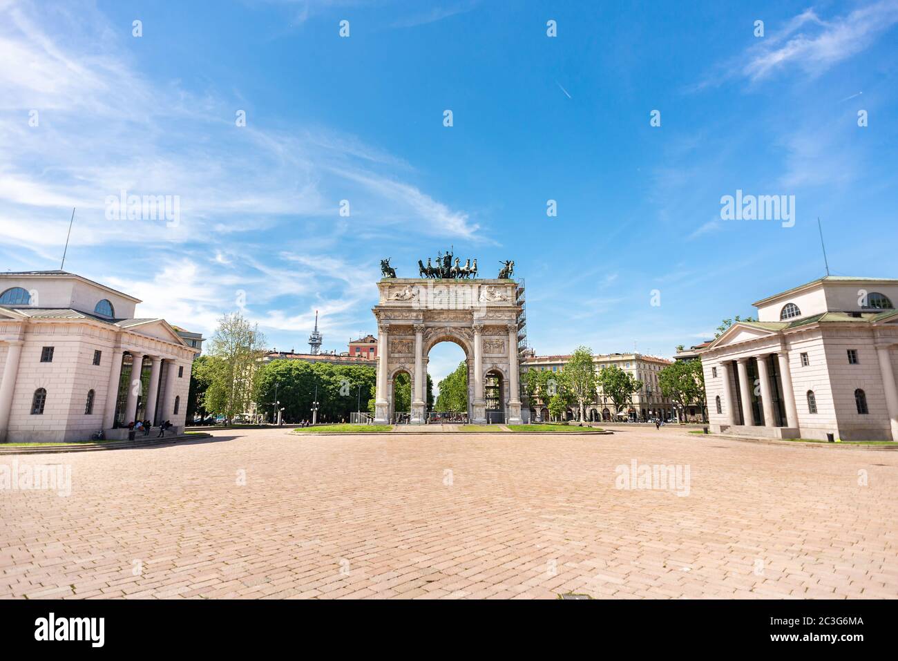 Arco della Pace or 'Arch of Peace' in Milan, Italy. City Gate of Milan Located at Center of Simplon Square. Stock Photo