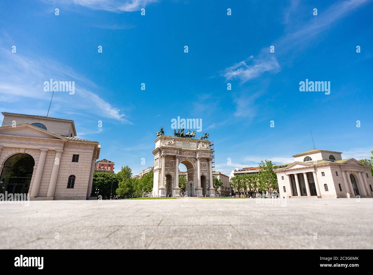 Arco della Pace or 'Arch of Peace' in Milan, Italy. City Gate of Milan Located at Center of Simplon Square. Stock Photo