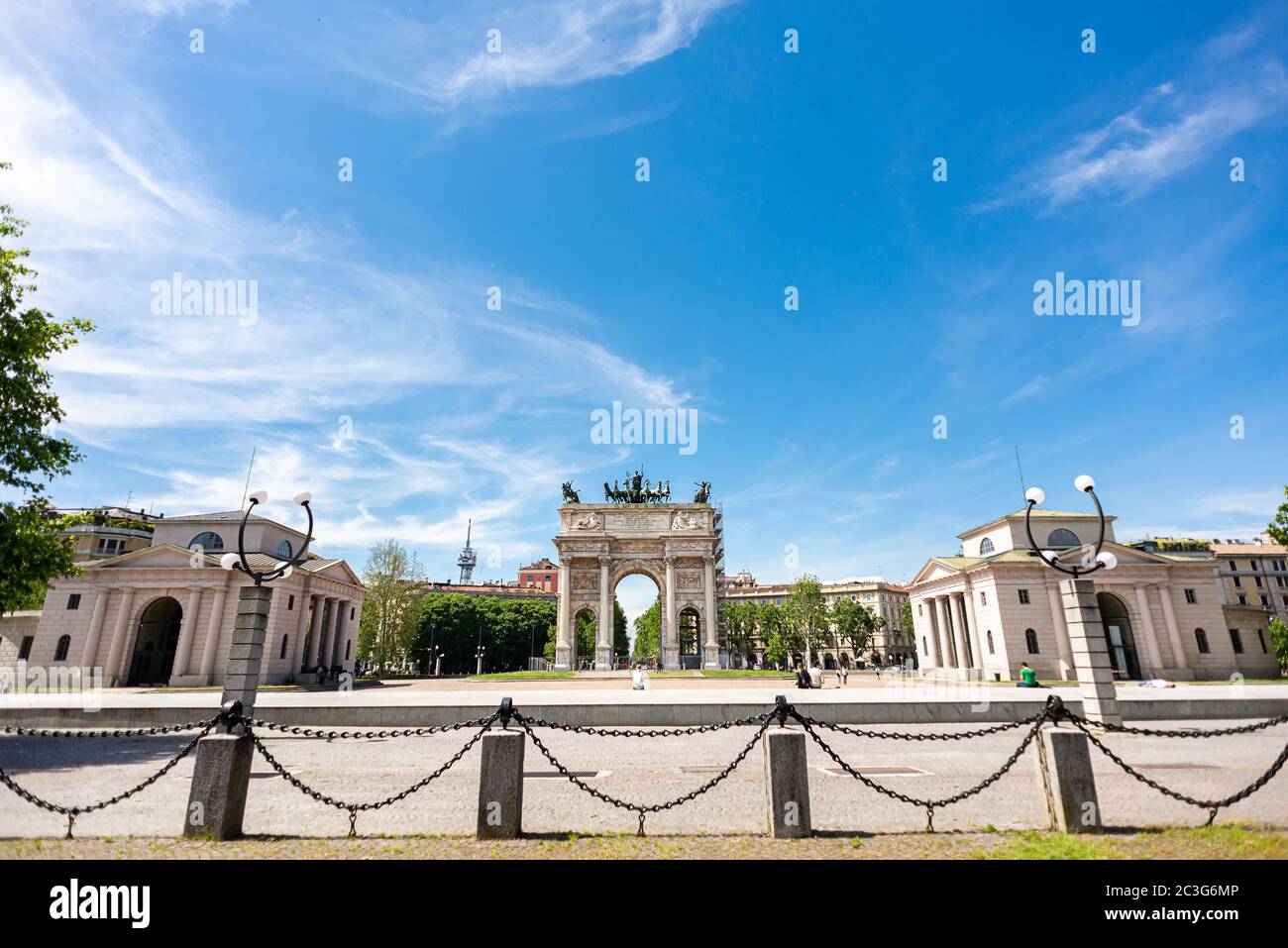 Arco della Pace or 'Arch of Peace' in Milan, Italy. City Gate of Milan Located at Center of Simplon Square. Stock Photo