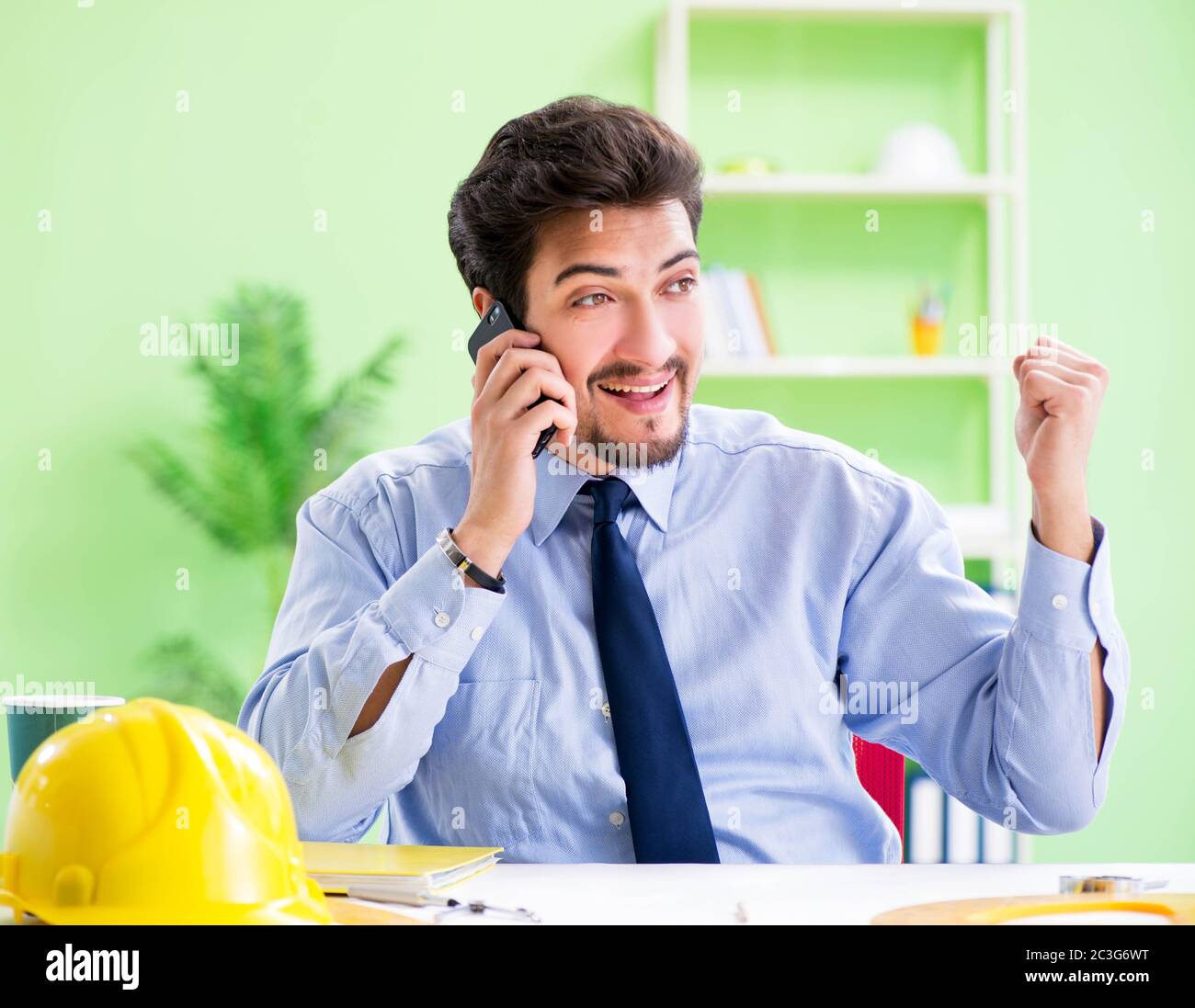 Young male architect working at the project Stock Photo