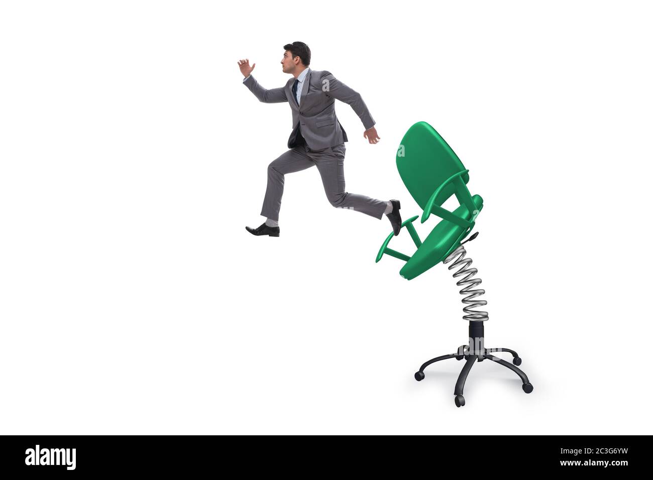 Promotion concept with businessman ejected from chair Stock Photo Alamy