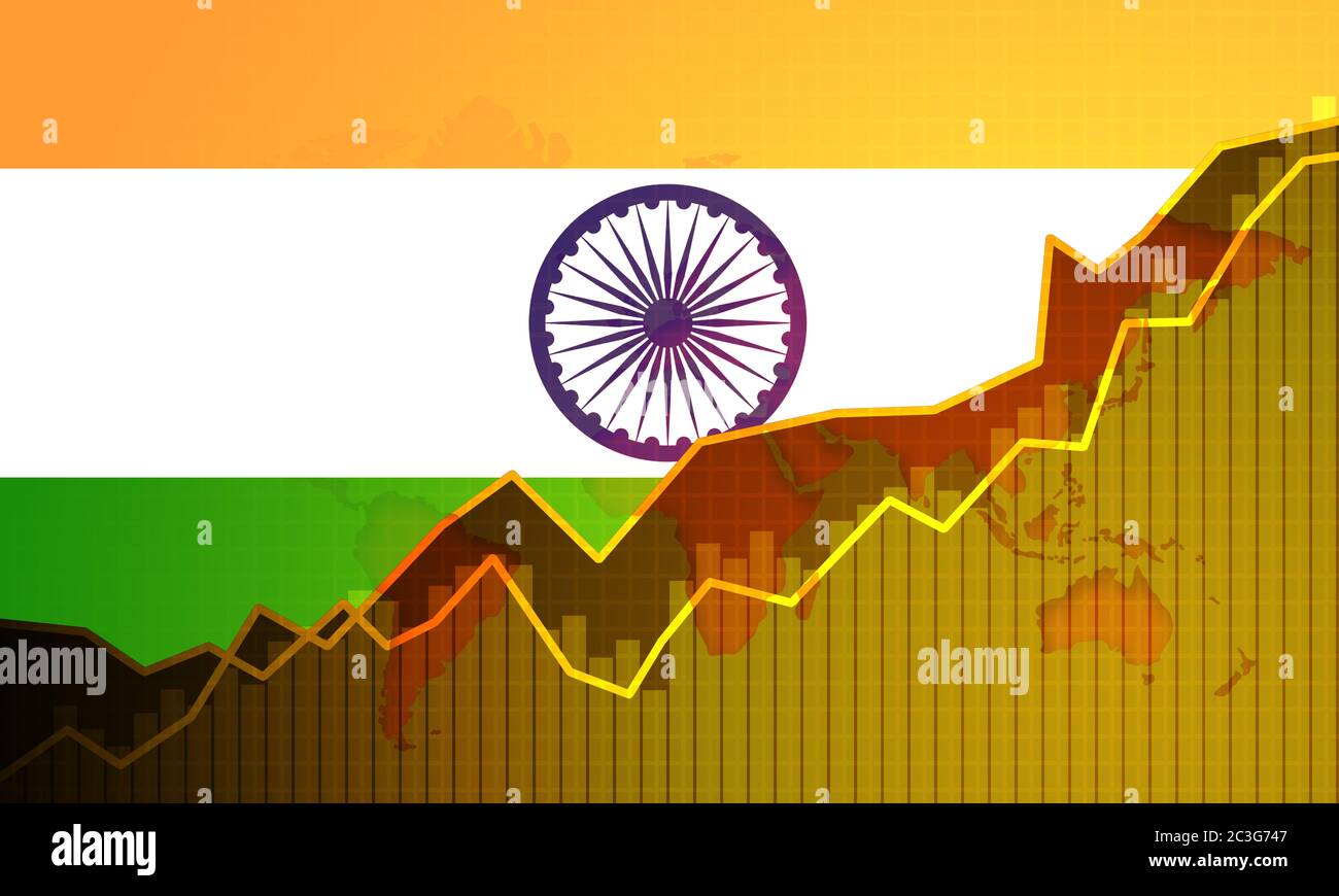 India economy growing up with graph chart, 3d rendering Stock Photo