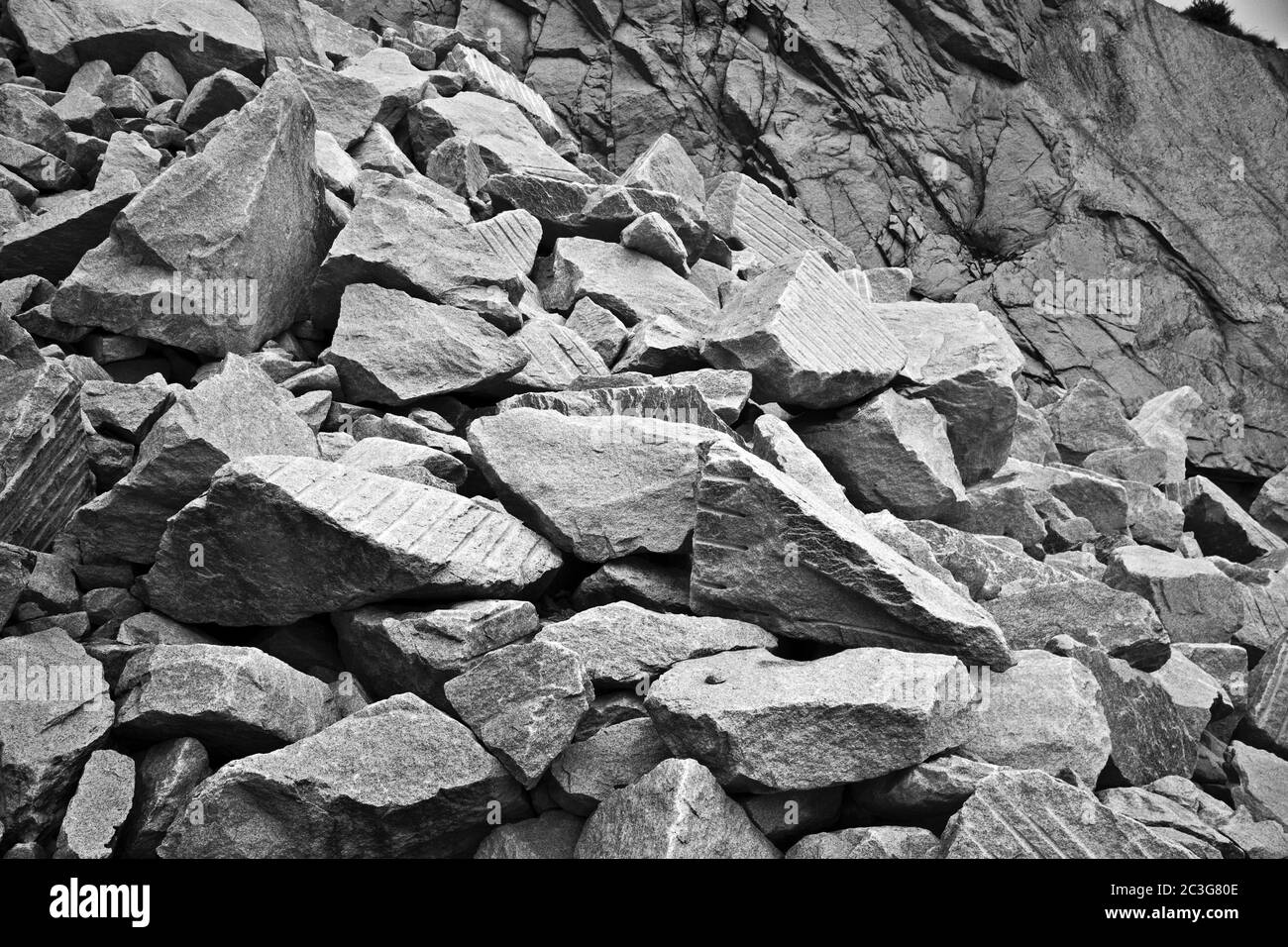 Grayscale shot of rock slide Stock Photo