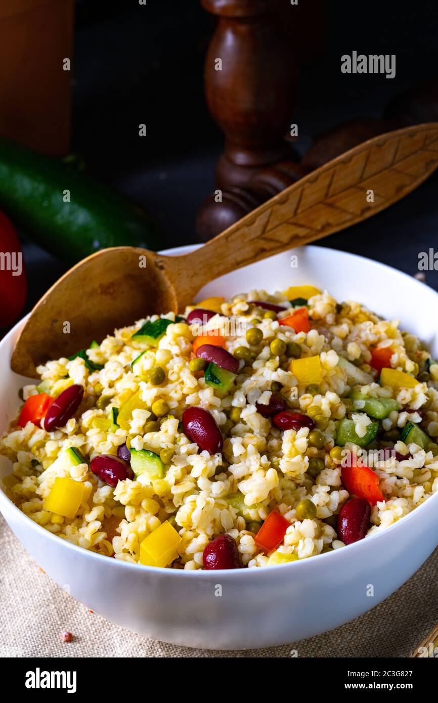 bulgur kaszotto with fresh vegetables and kidney bean Stock Photo Alamy
