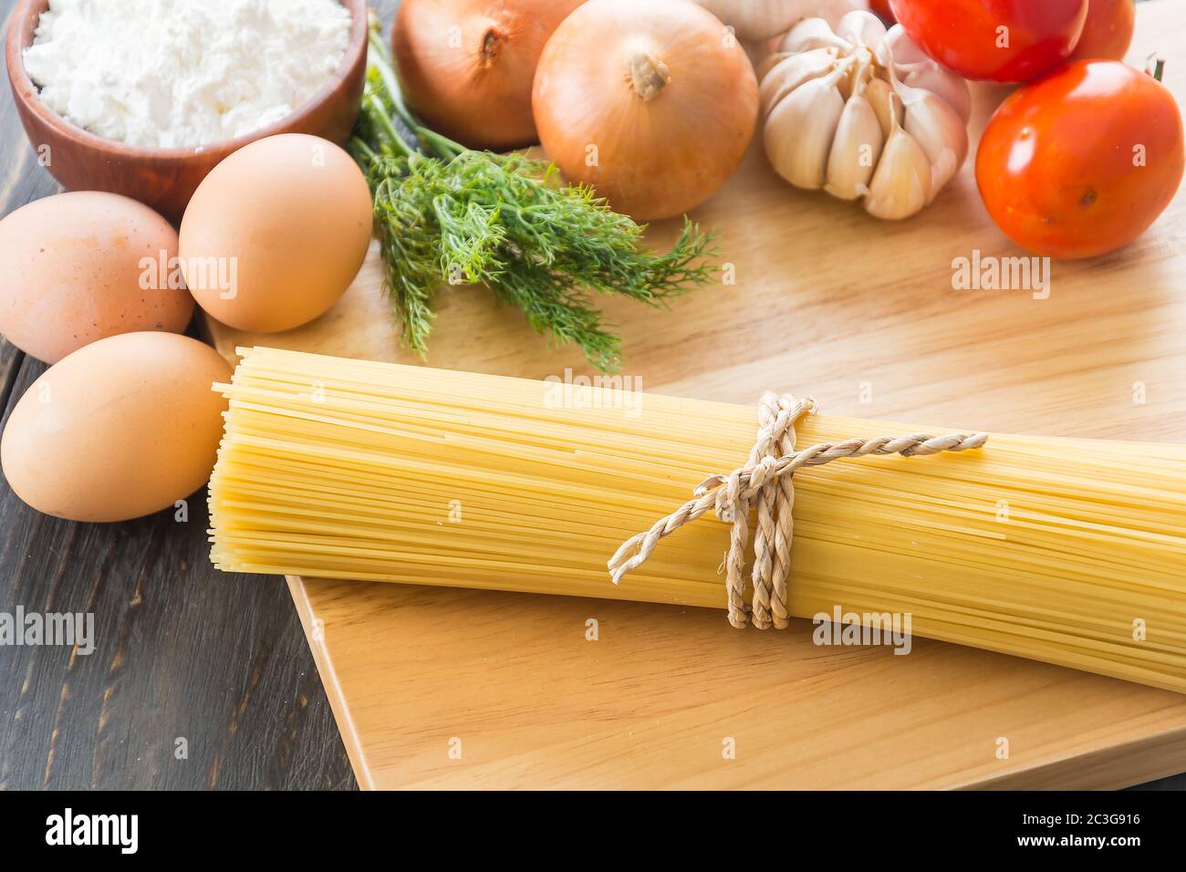 dry pasta spaghetti with ingredient Stock Photo Alamy
