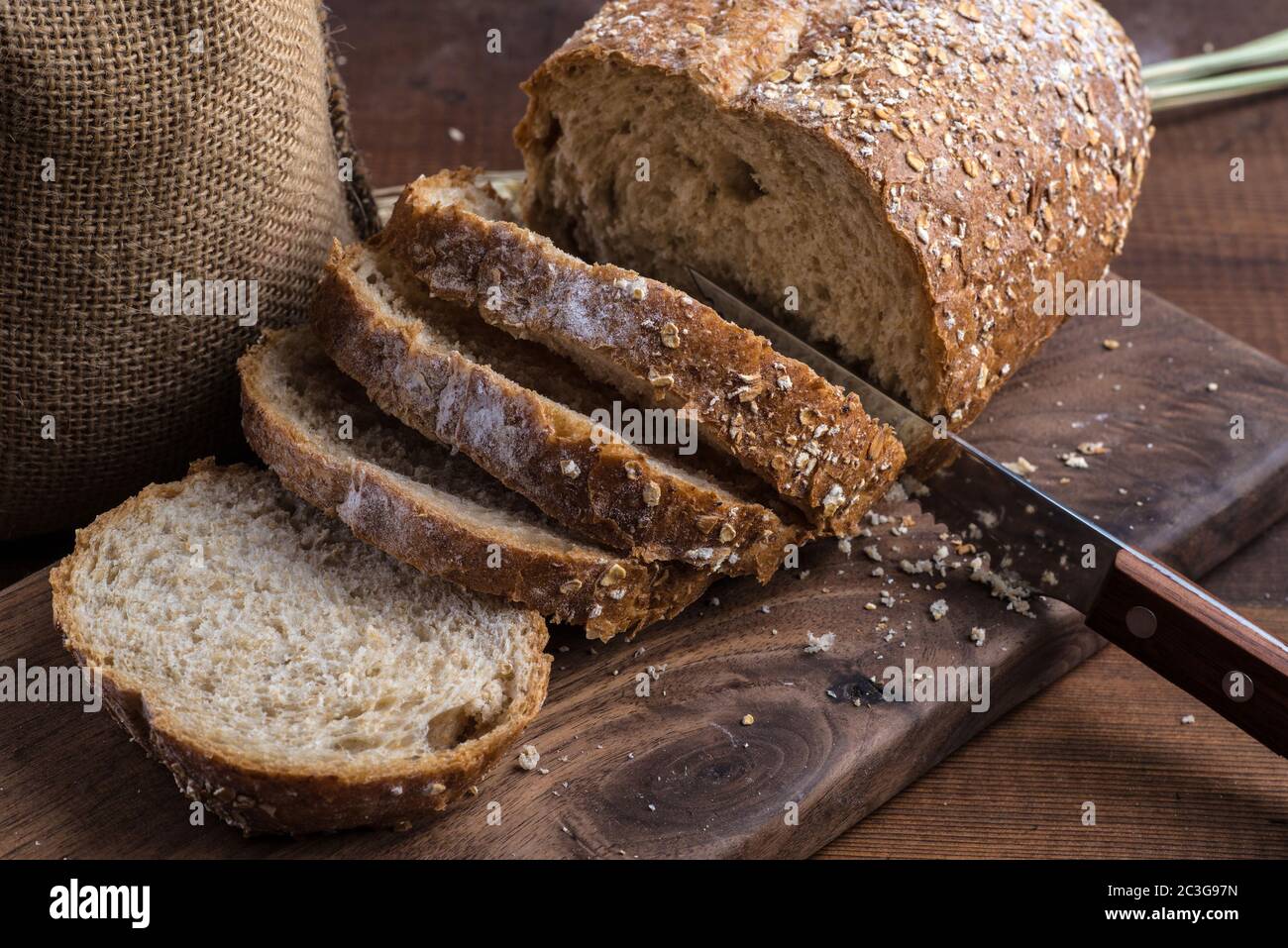 Rye sliced bread on the table Stock Photo
