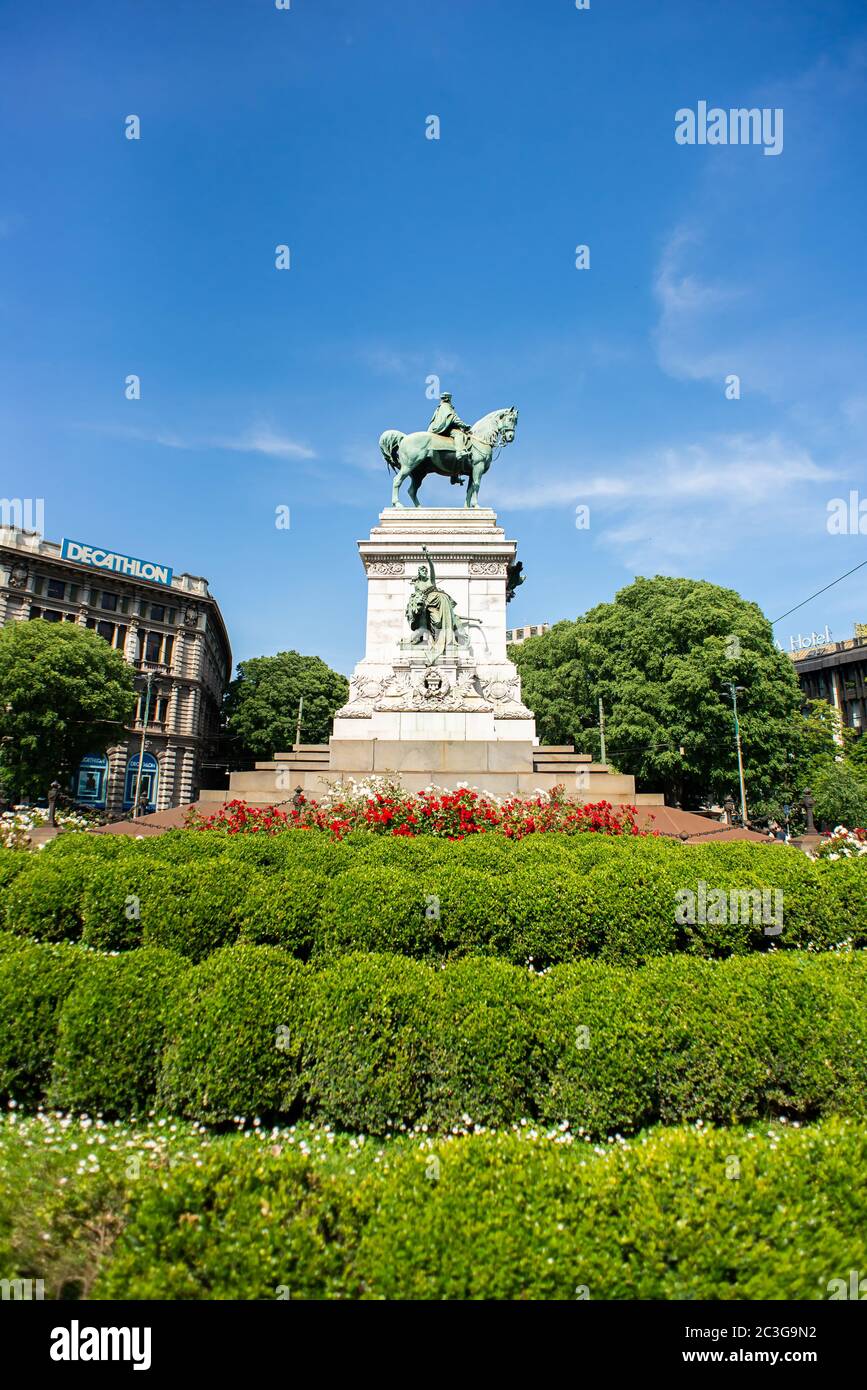 Milan. Italy - May 21, 2019: Giuseppe Garibaldi Monument in Milan. Cairoli Square. Stock Photo