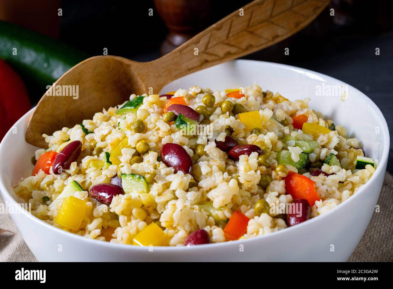 bulgur kaszotto with fresh vegetables and kidney bean Stock Photo Alamy