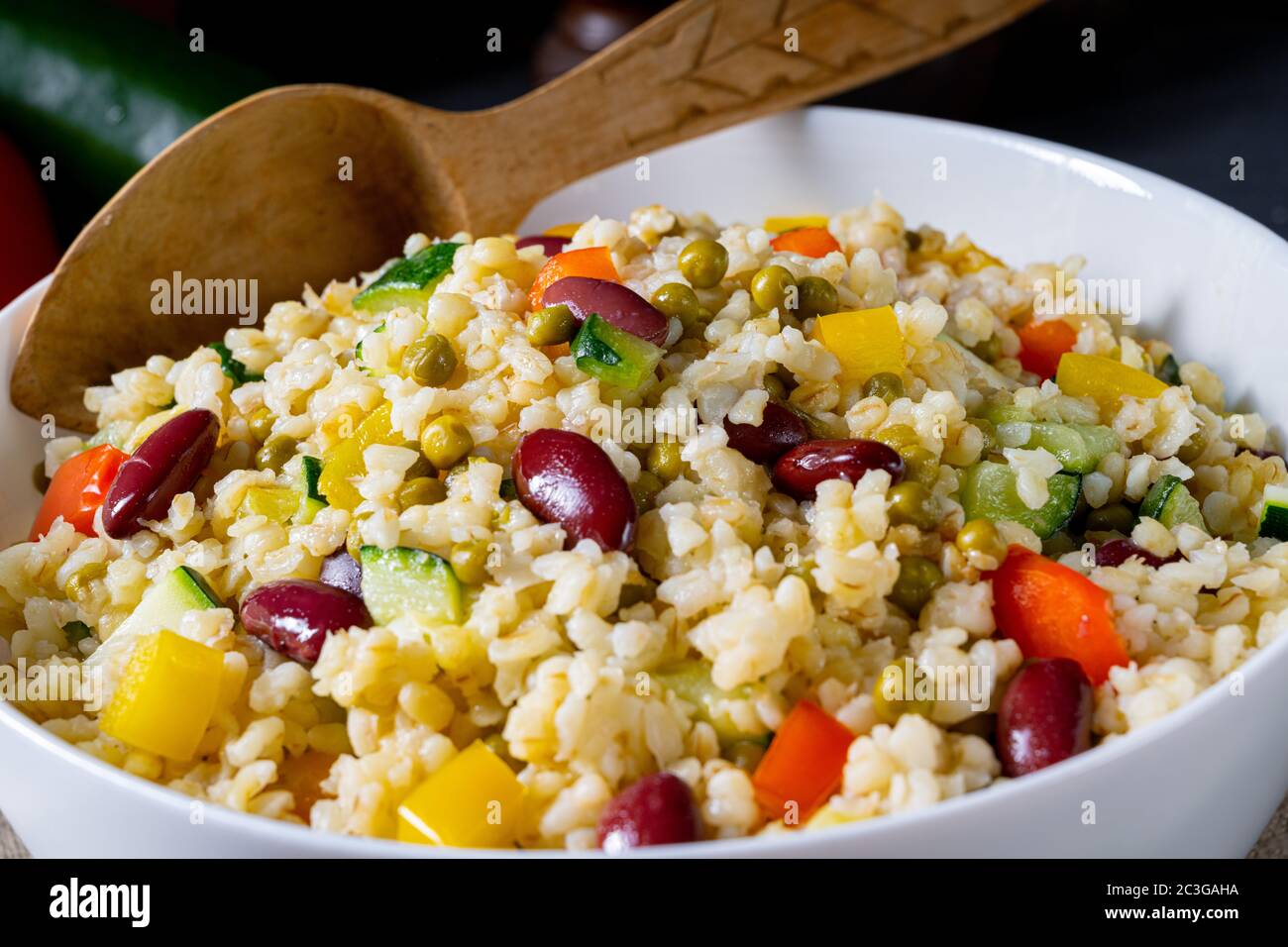 bulgur kaszotto with fresh vegetables and kidney bean Stock Photo Alamy