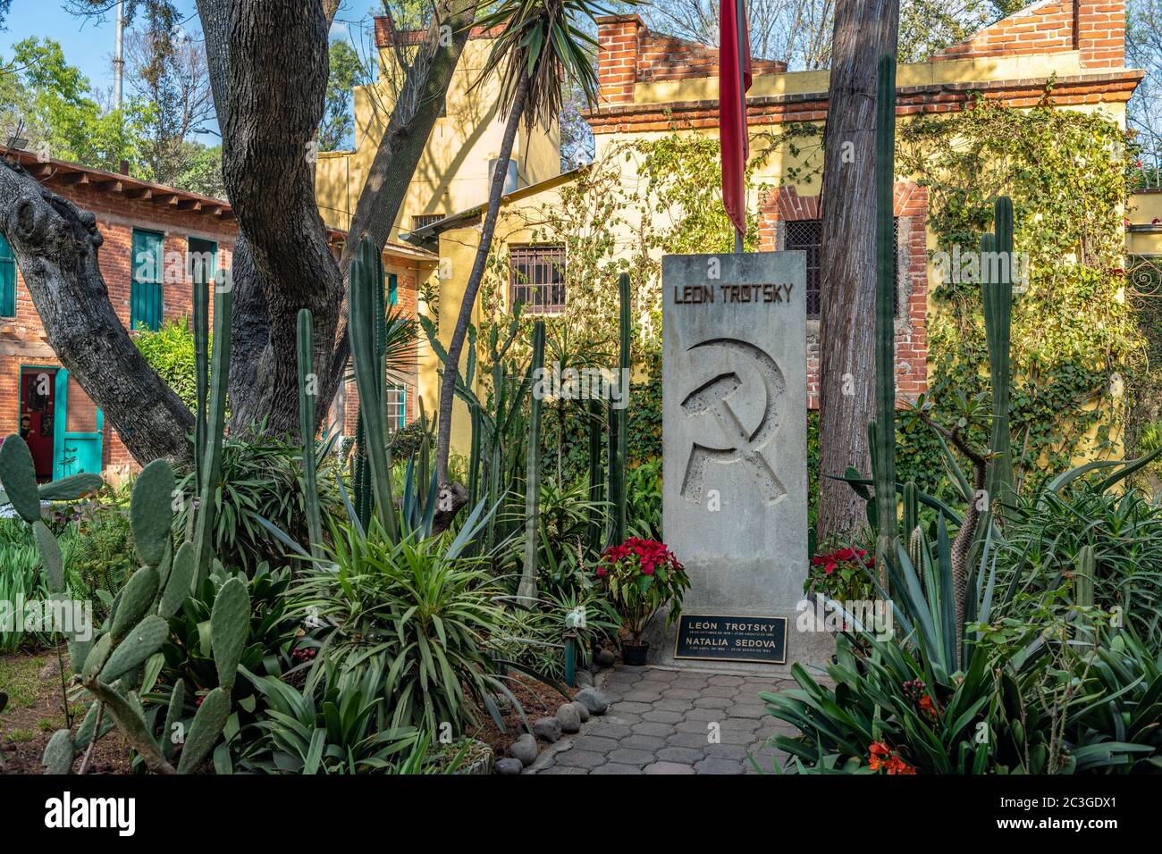 MEXICO CITY, MEXICO - February 22, 2020: Leon Trotsky tomb in his House Museum in Coyoacan, Mexico City. Stock Photo