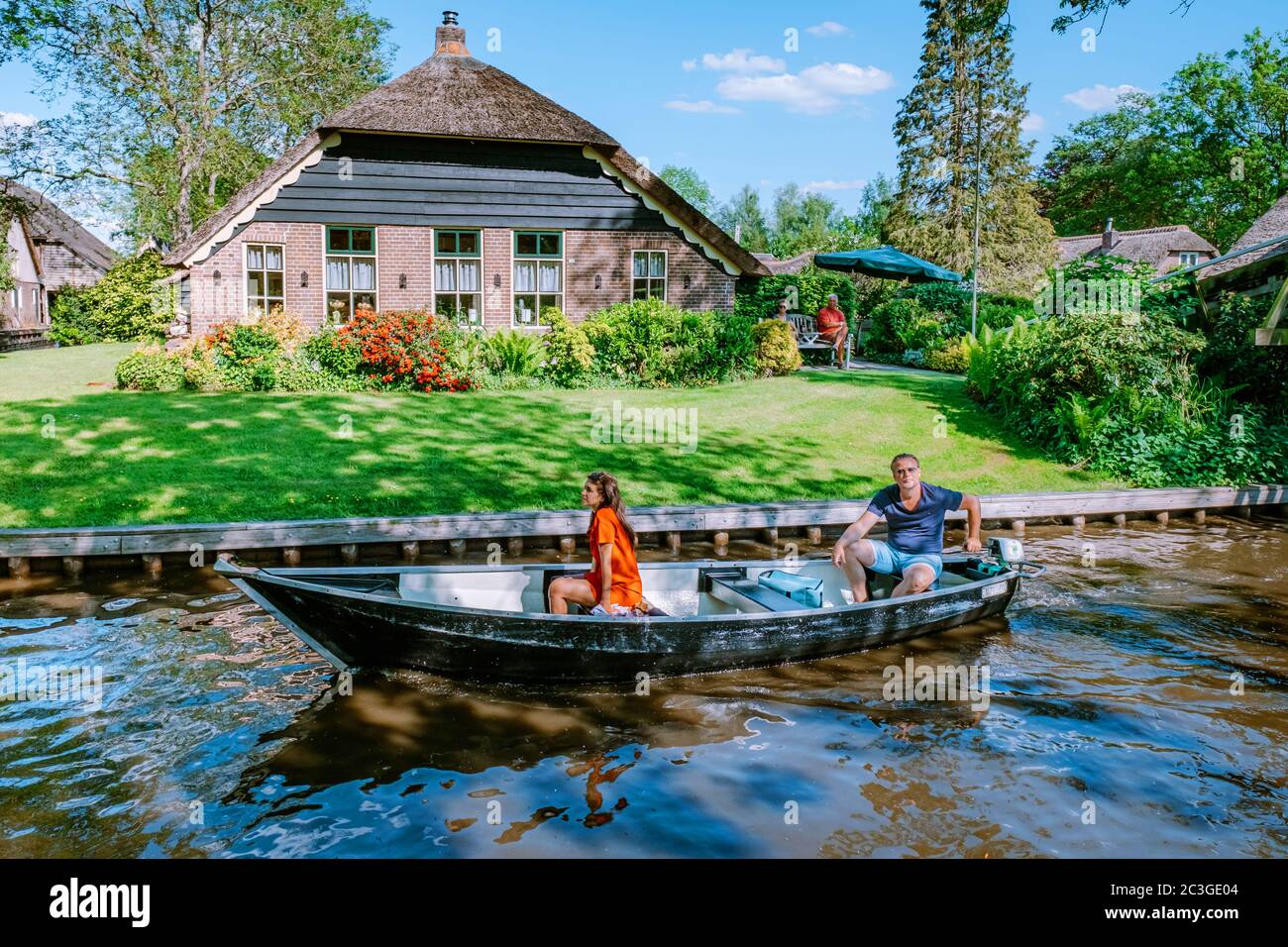 GIETHOORN, NETHERLANDS,view of typical houses of Giethoorn on May 2020 in Giethoorn,The Netherlands. The beautiful houses and ga Stock Photo