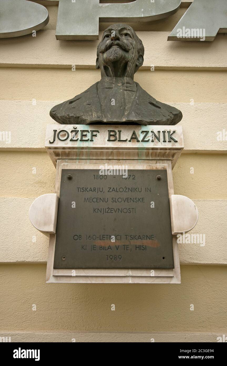 Bronze bust of slovenian printer and publisher Jozef Blaznik (1800 - 1872) by the sculptor Stojan Batič, Ljubljana, Slovenia Stock Photo