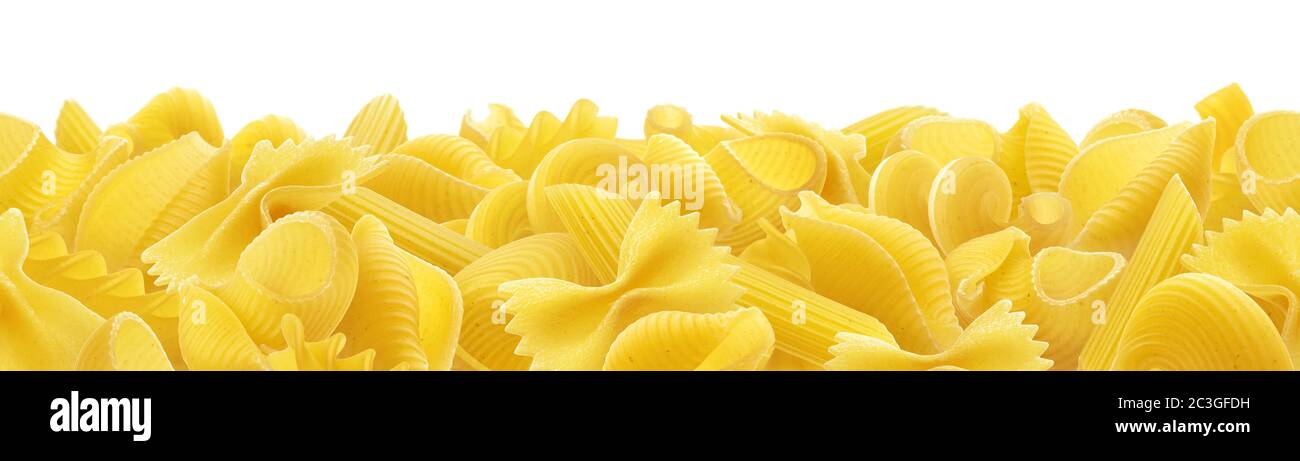 Italian pasta frame design template, different raw pasta types, seamless pattern Stock Photo