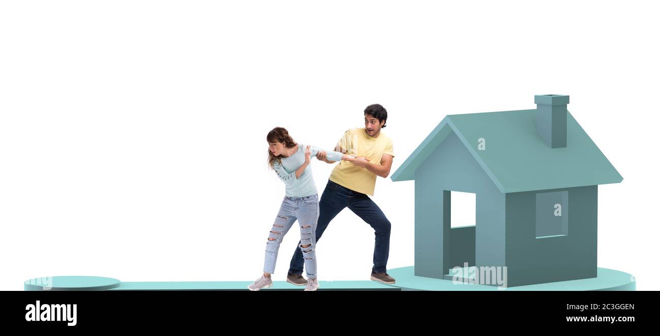 Concept of family taking mortgage loan for house Stock Photo