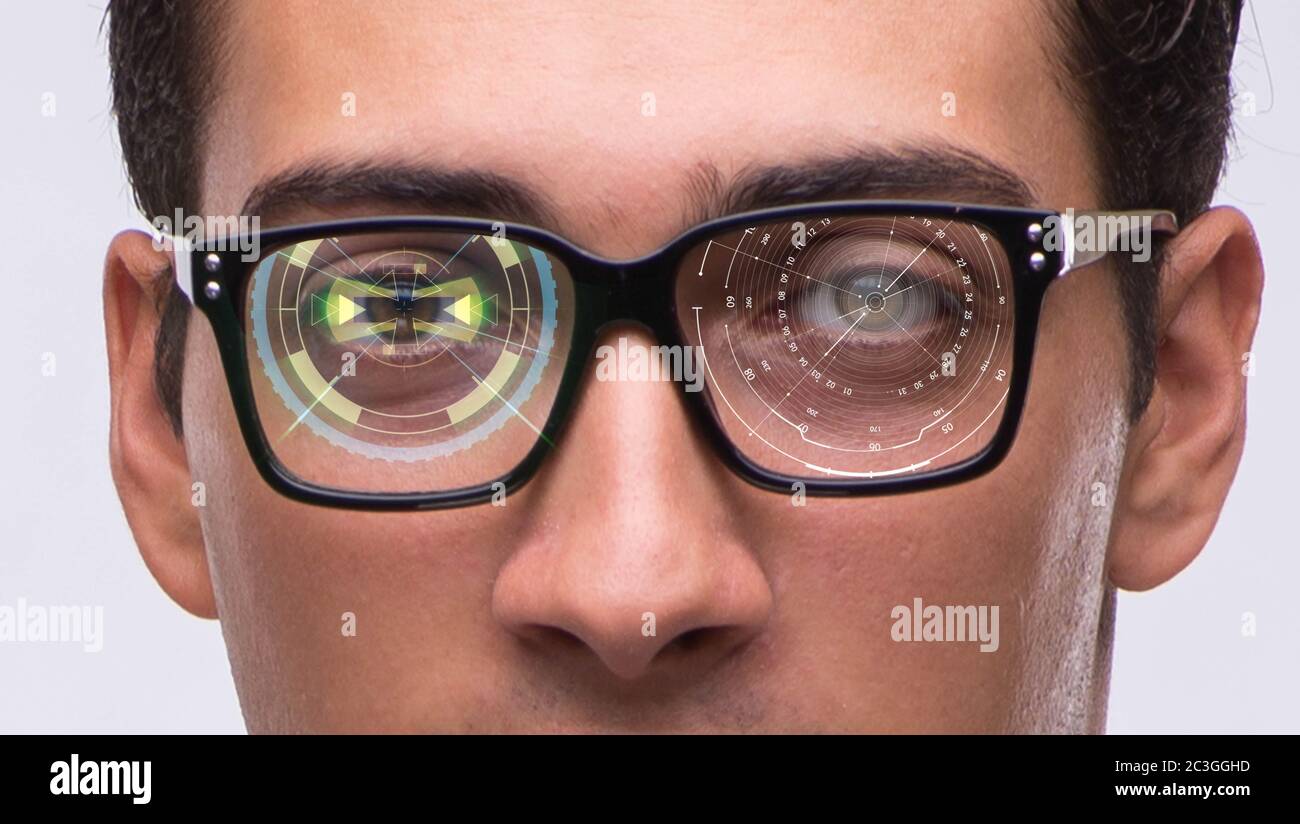 Concept of sensor implanted into human eye Stock Photo