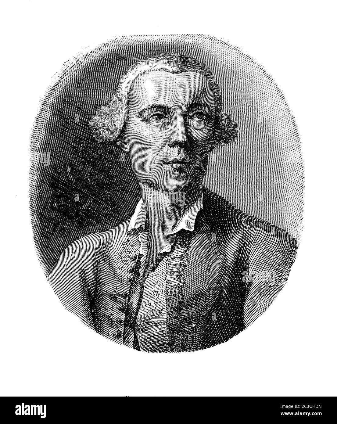 Engraving portrait of Count Gasparo Gozzi ( 1713 - 1786) Venetian critic and dramatist,as journalist launched the Gazzetta Veneta followed by L'Osservatore Veneto Stock Photo