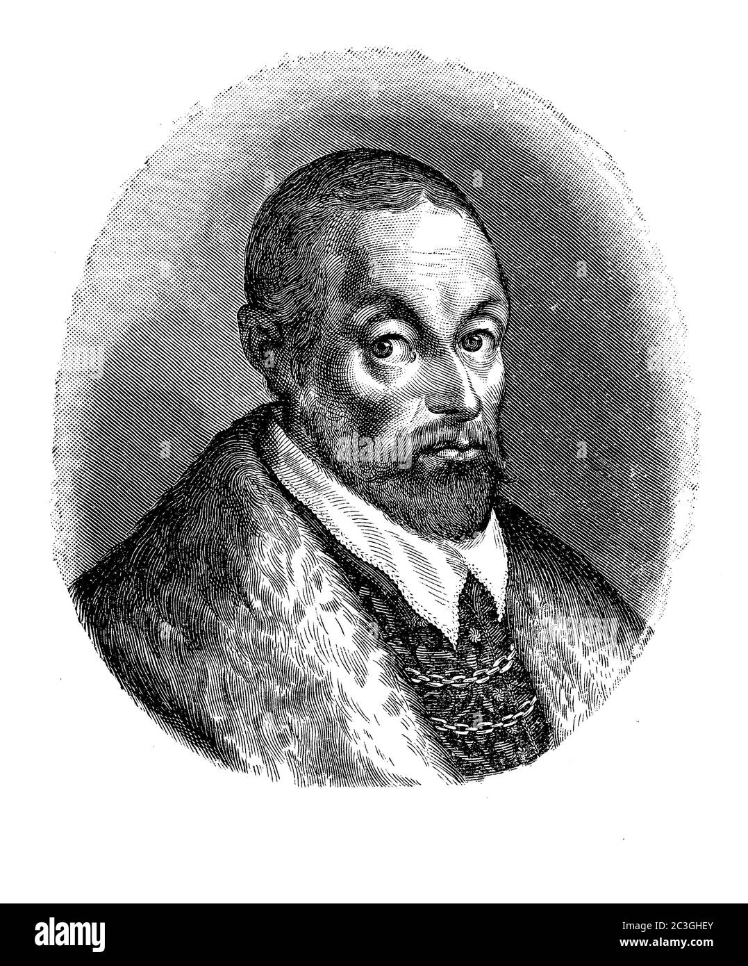 Engraving portrait of Giovanni Battista Guarini ( 1538 - 1612) Italian poet, dramatist and diplomat at the service of Alfonso II d'Este, Duke of Ferrara Stock Photo