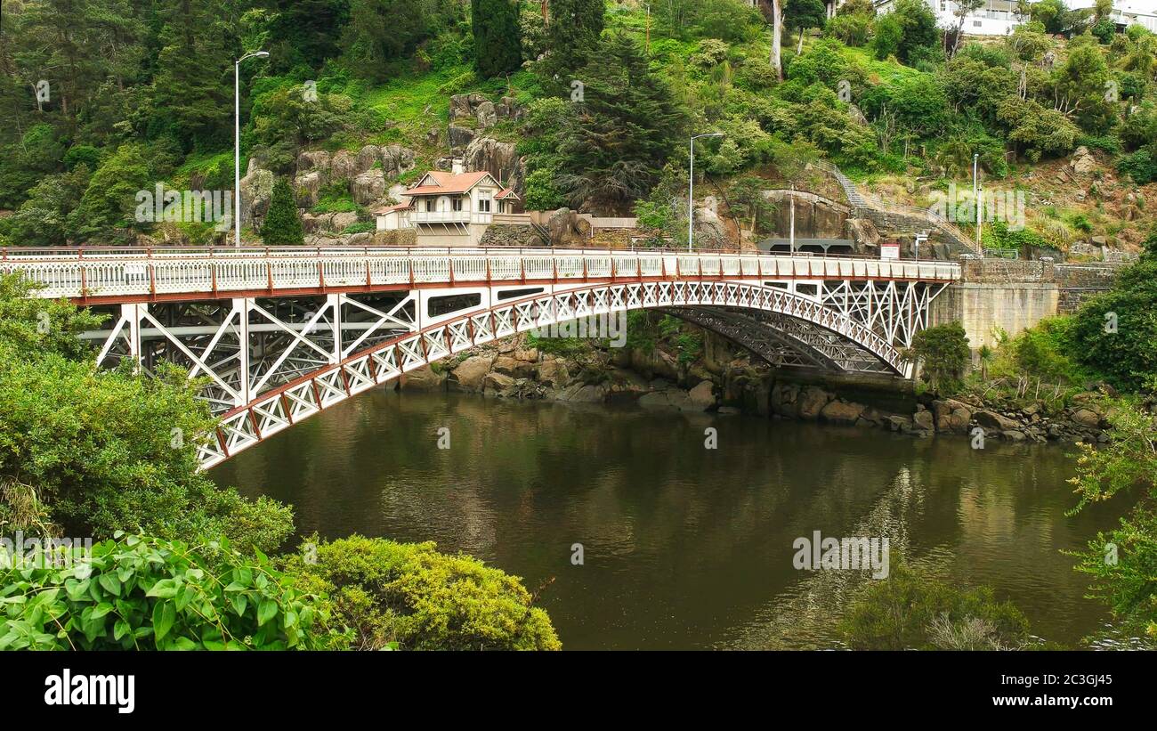 oblique view of cataract gorge bridge in the city of launceston in tasmania Stock Photo