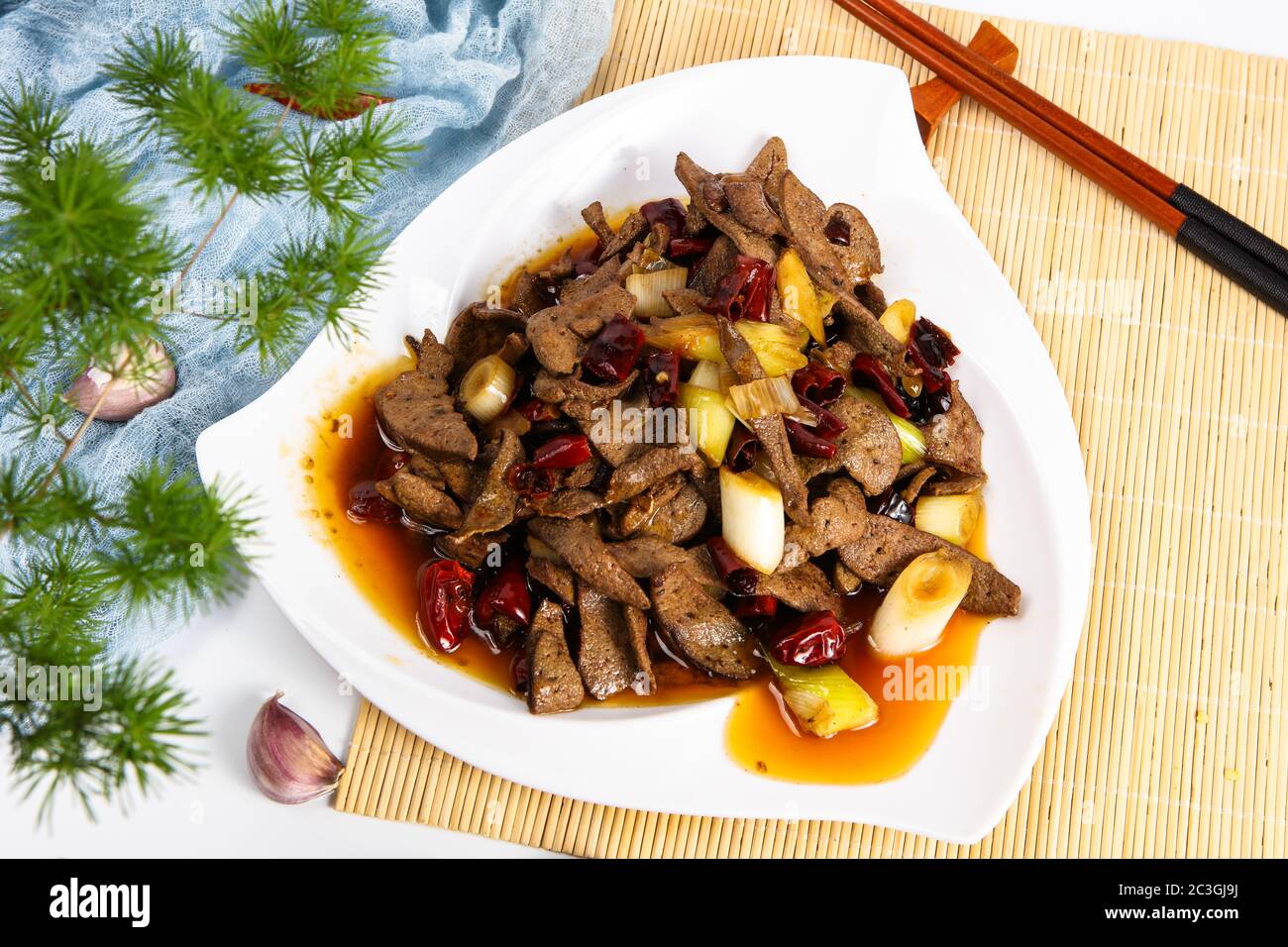 Chinese cuisine bubble pepper pork liver Stock Photo Alamy