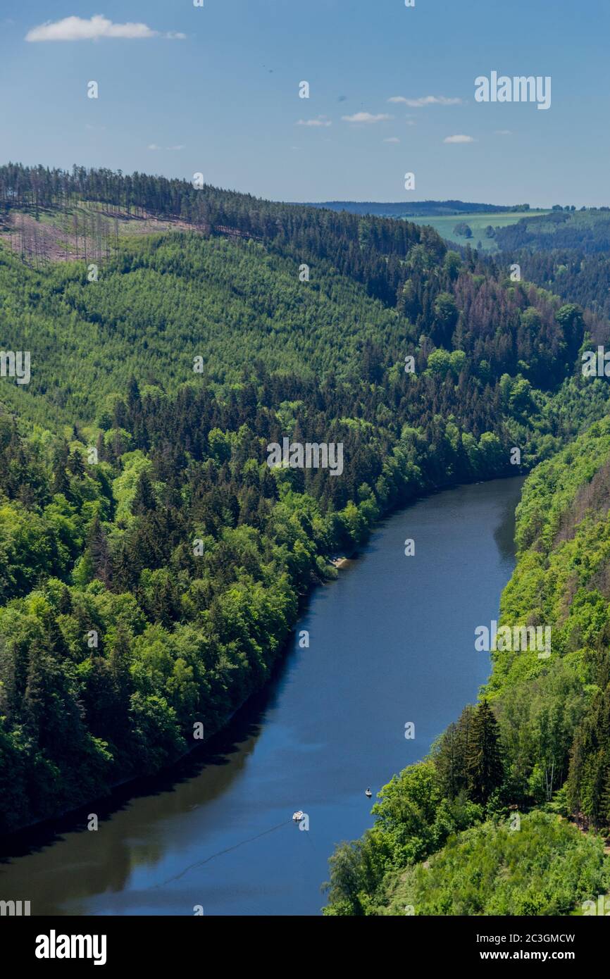 Hike around the Hohenwarte Dam at the Thuringian Sea near Ziegenrueck - Germany Stock Photo