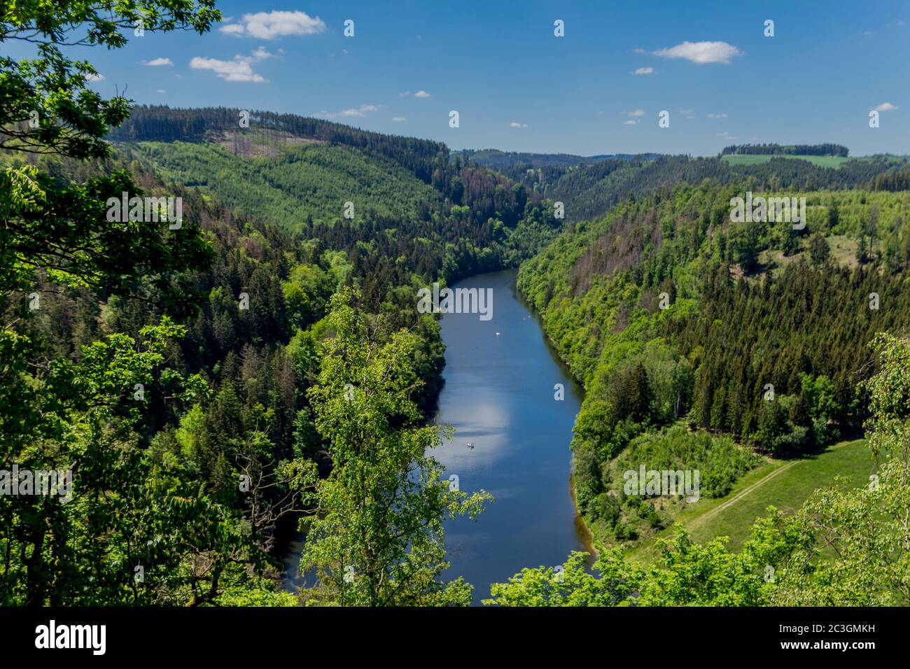 Hike around the Hohenwarte Dam at the Thuringian Sea near Ziegenrueck - Germany Stock Photo