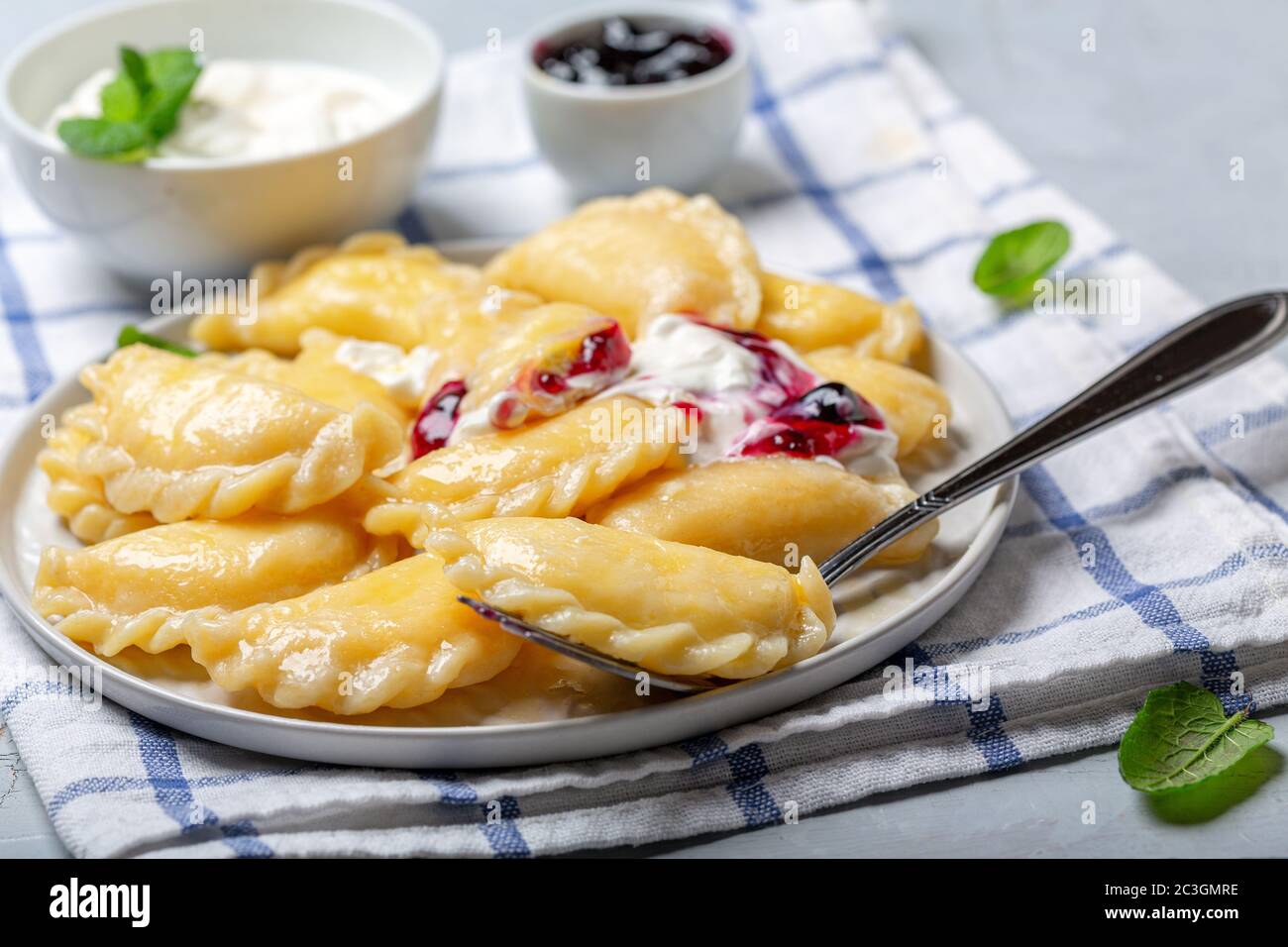 Homemade dumplings with cottage cheese Stock Photo Alamy