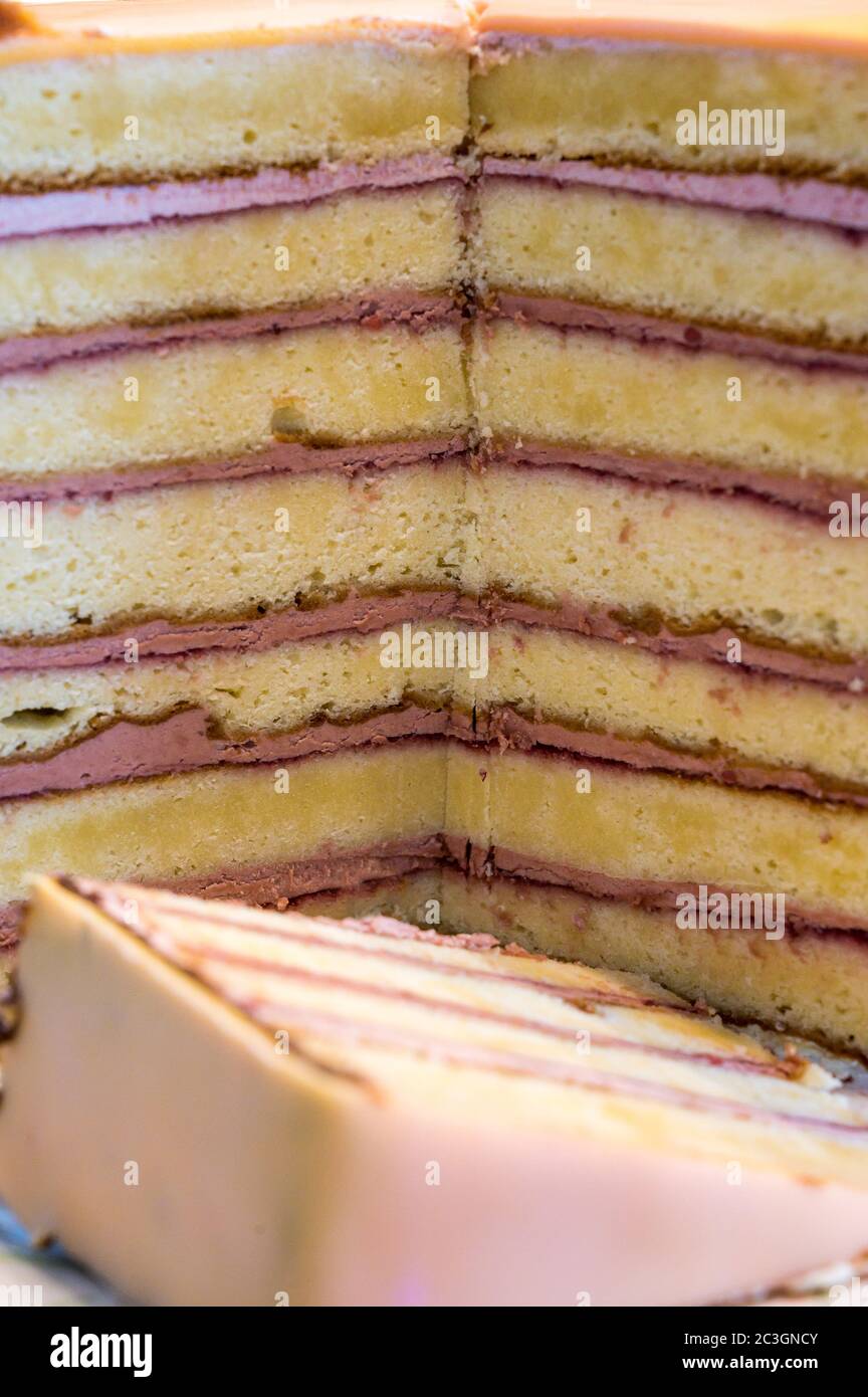 Large and delicious layer cake with butter cream Stock Photo