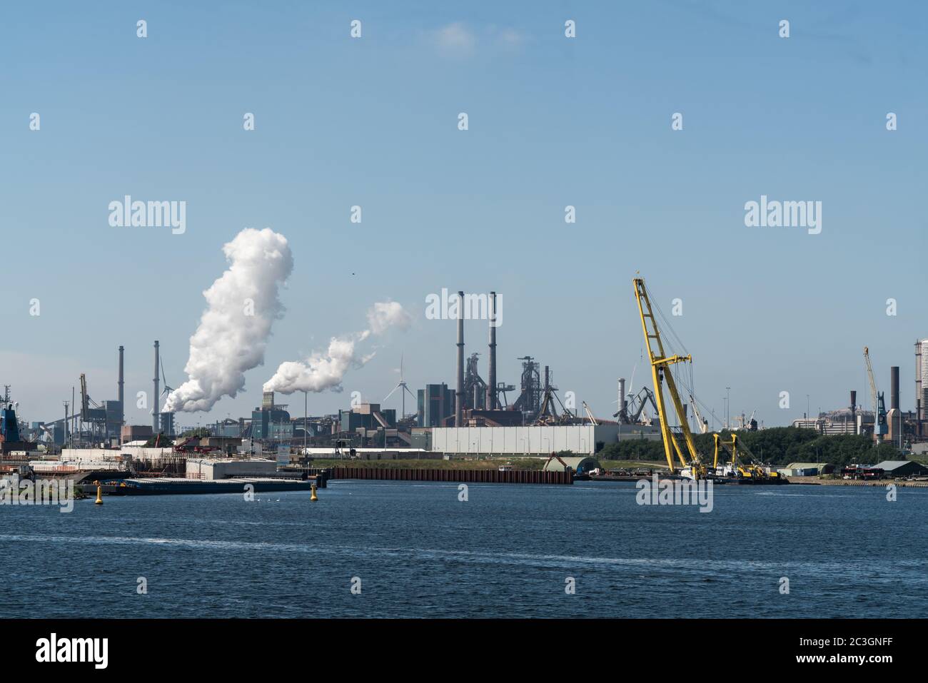 19 june 2020, IJmuiden, THe NEtherlands - Tata Steel, blast furnaces factory where metal is made in the harbour of the town of IJmuiden Stock Photo