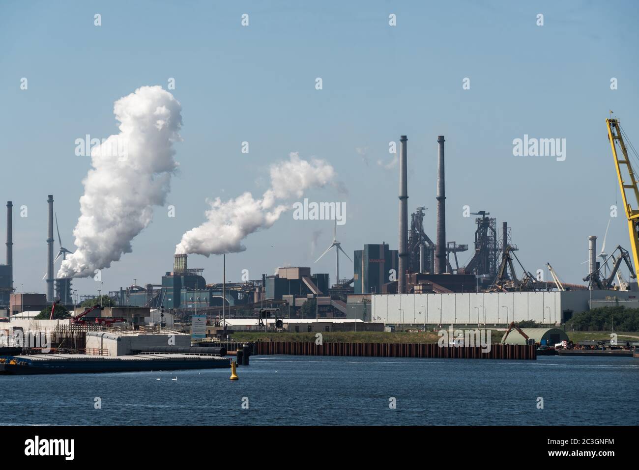 19 june 2020, IJmuiden, THe NEtherlands - Tata Steel, blast furnaces factory where metal is made in the harbour of the town of IJmuiden Stock Photo