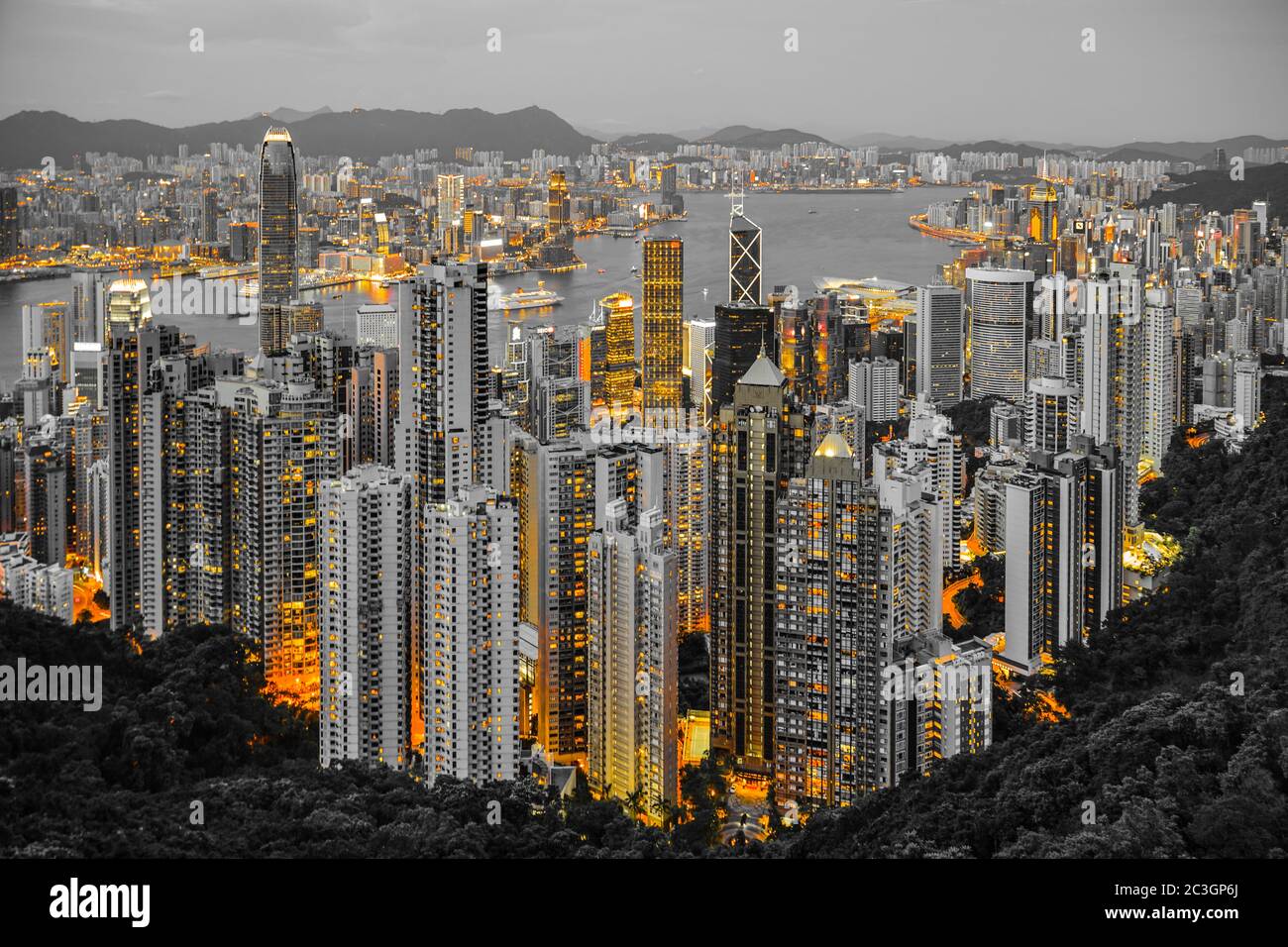 Skyscrapers of Hong Kong which is visible from the Victoria Peak Stock Photo