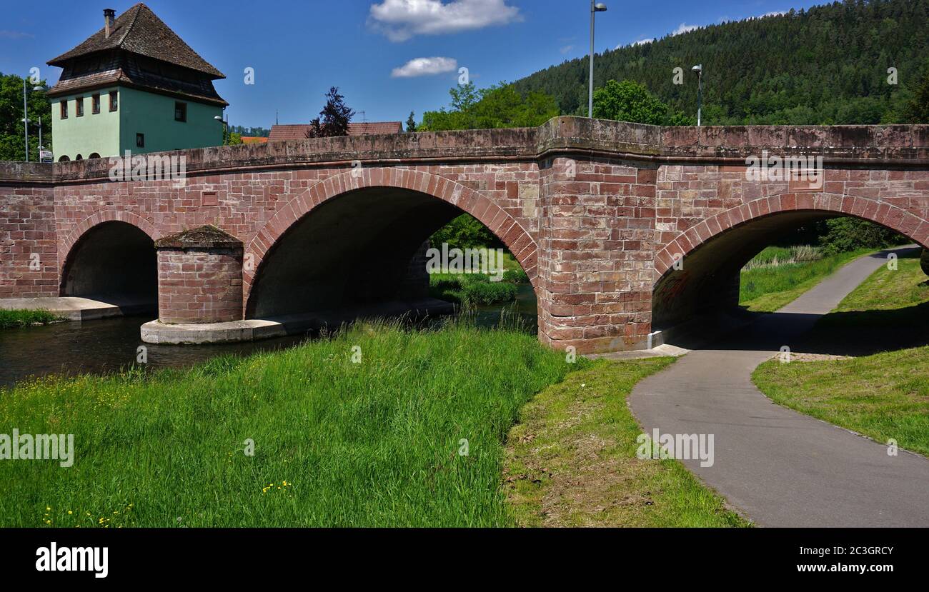 Bridge over the river Nagold, Black Forest, Germany Stock Photo