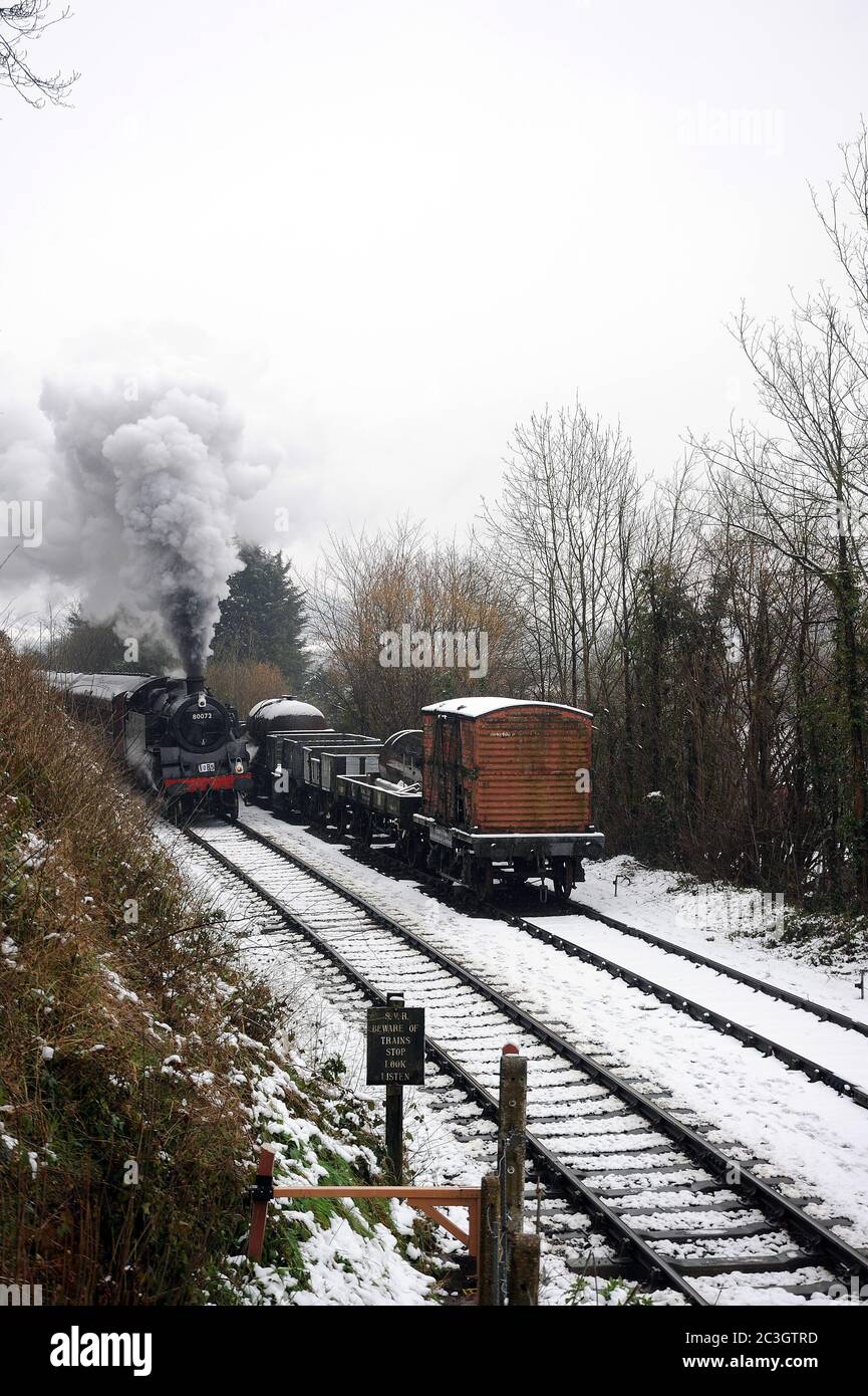S80072 departing Bewdley with a Kidderminster - Bridgnorth train. Stock Photo