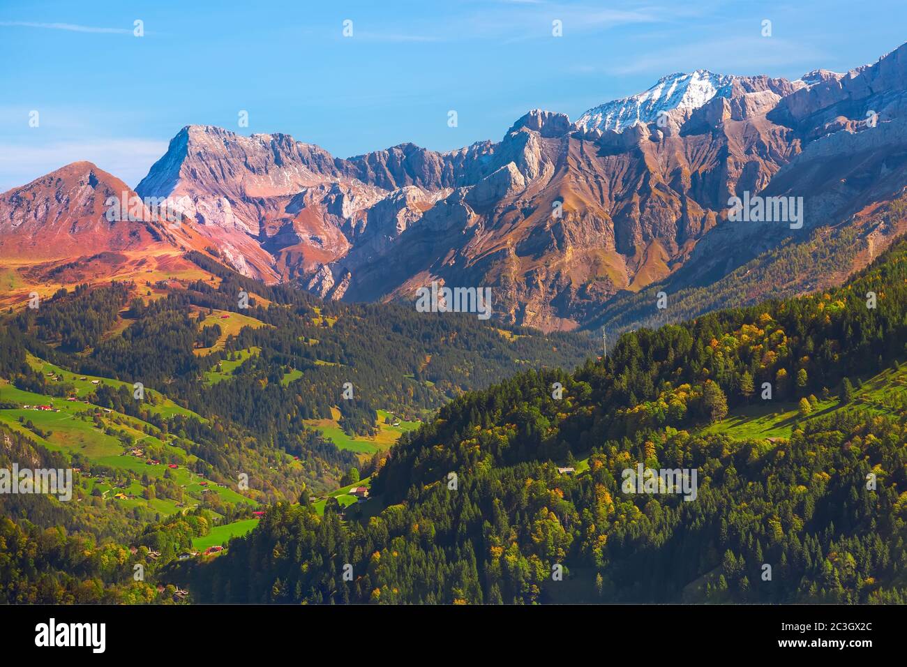Colorful rocky mountains at sunset, Swiss Alps Stock Photo - Alamy