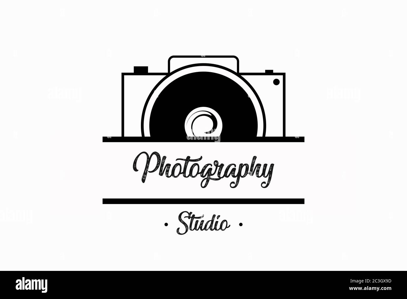 Illustration of photo camera in black color, on white background, with