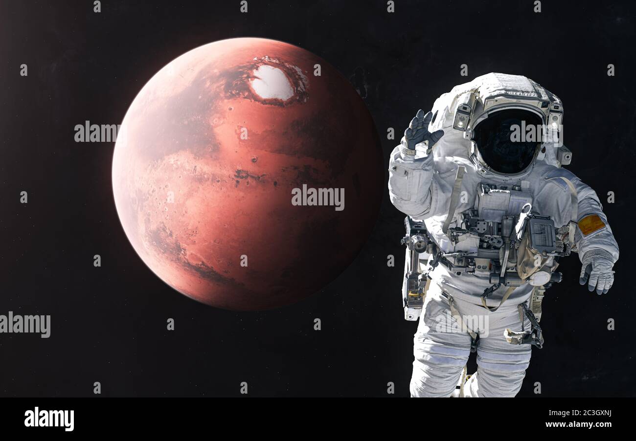 Astronaut on the background of Mars. Solar system. 3D Render Stock ...