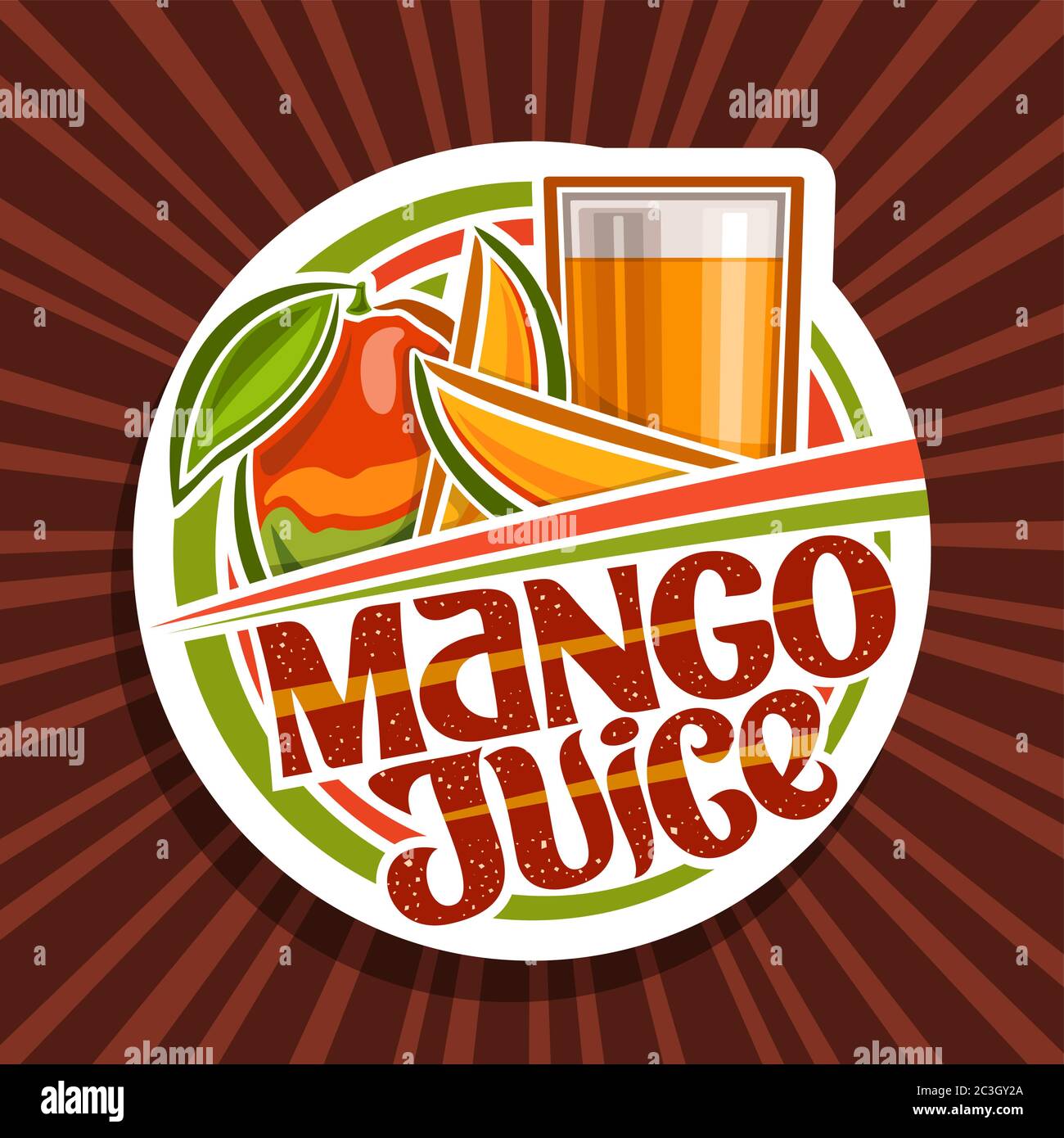 Vector logo for Mango Juice, decorative cut paper label with