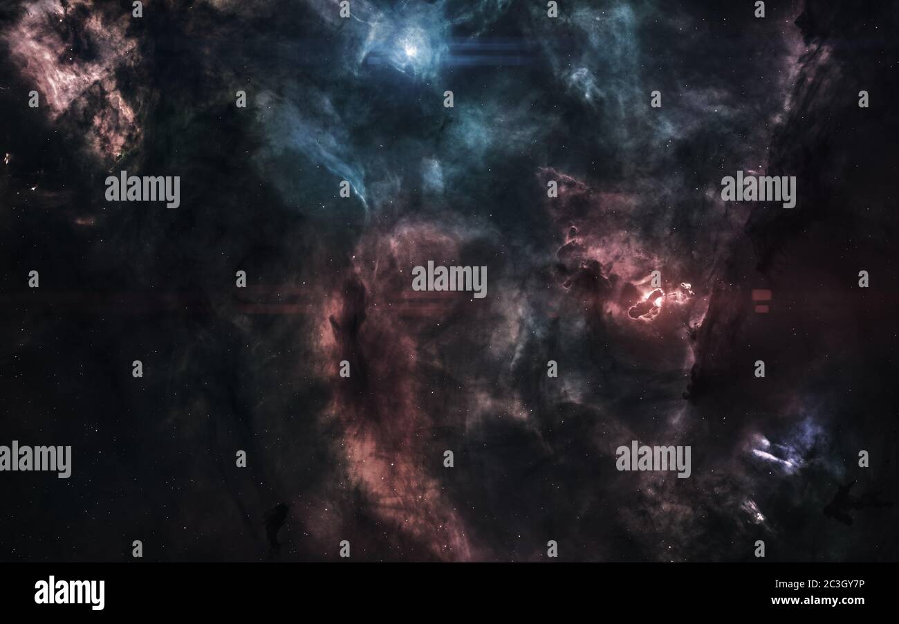 Nebulae of deep space in the light of red and blue stars Stock Photo ...