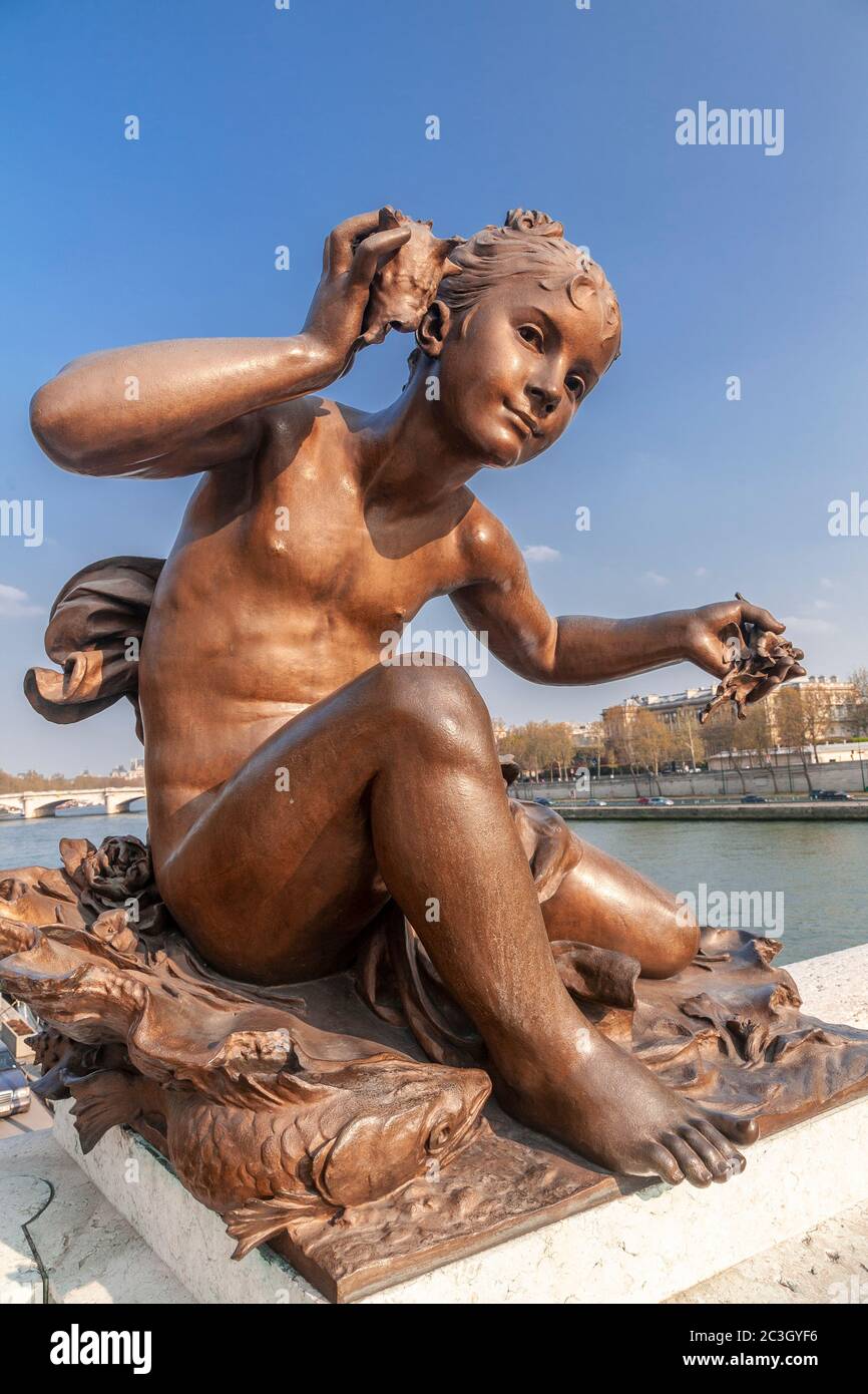 Statue on Pont Alexandre III, Paris, France Stock Photo