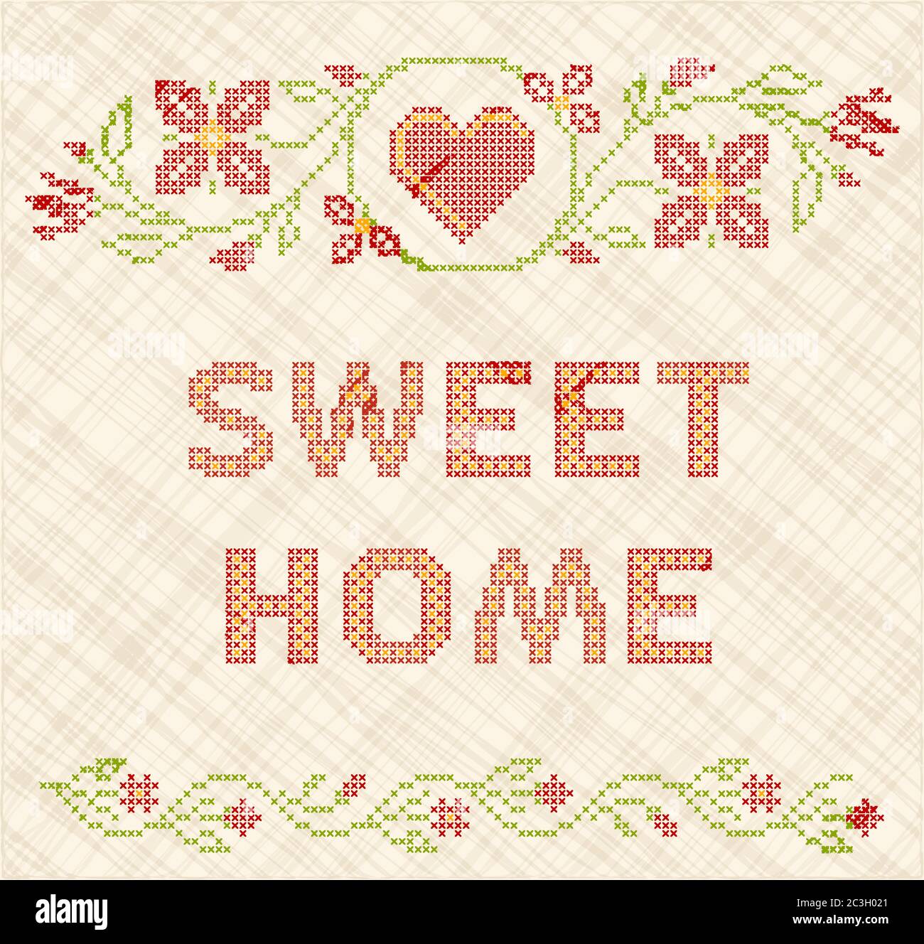 Vintage Handmade HOME SWEET HOME Cross Stitch Florals House Pink Wooden  Frame