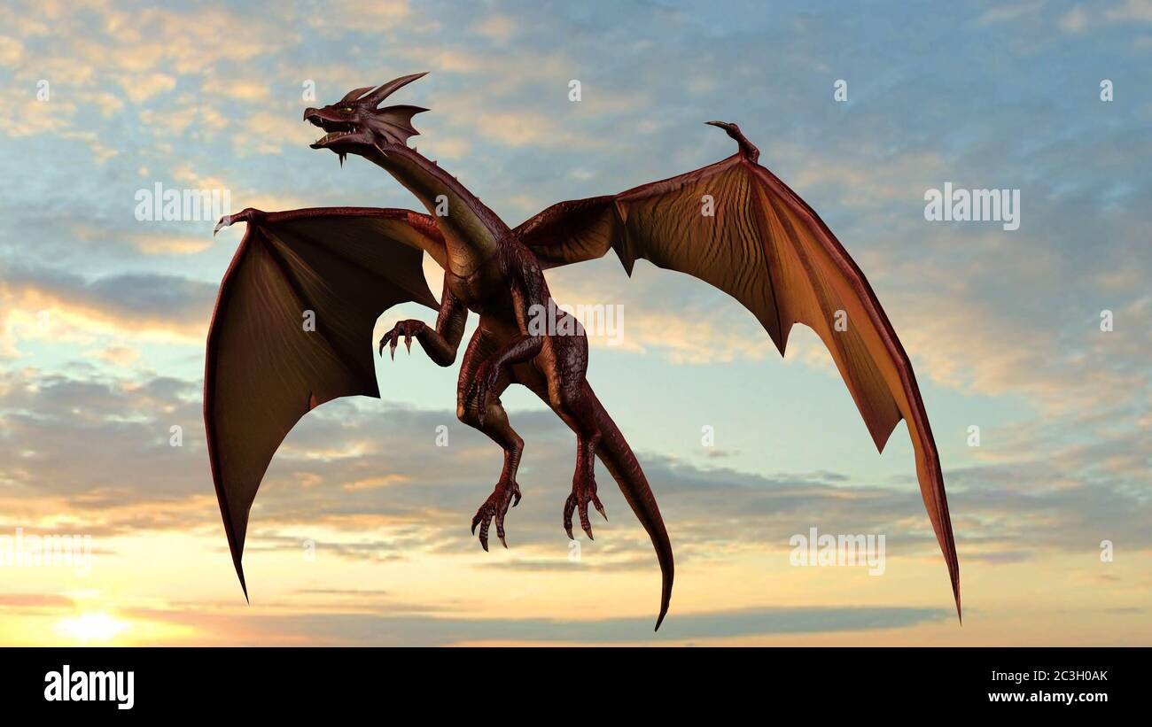 Flying Dragon On Sky Background 3d Illustration Stock Photo Alamy