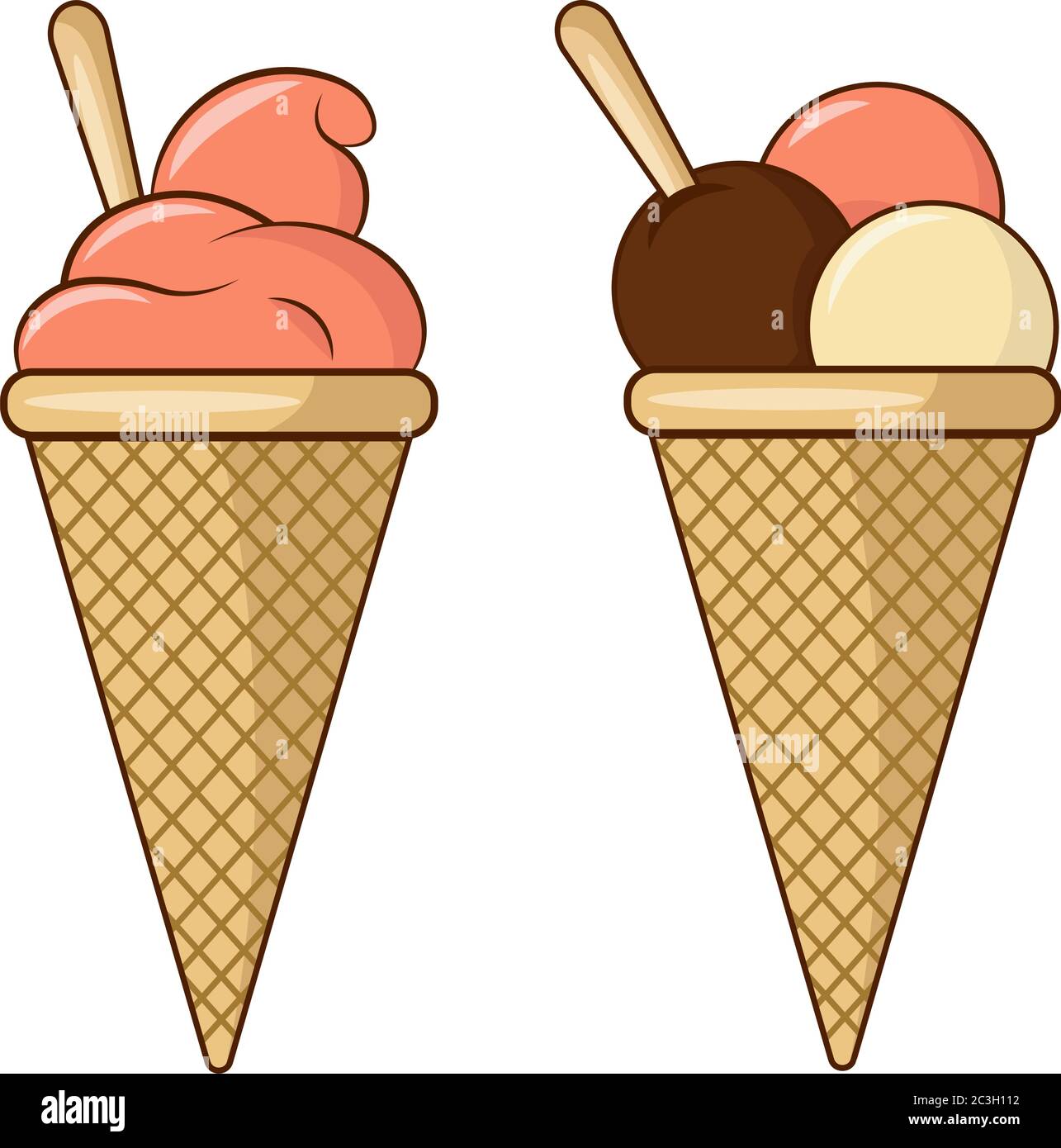 Ice cream in cone waffle cups. Vector illustration on the theme of food ...