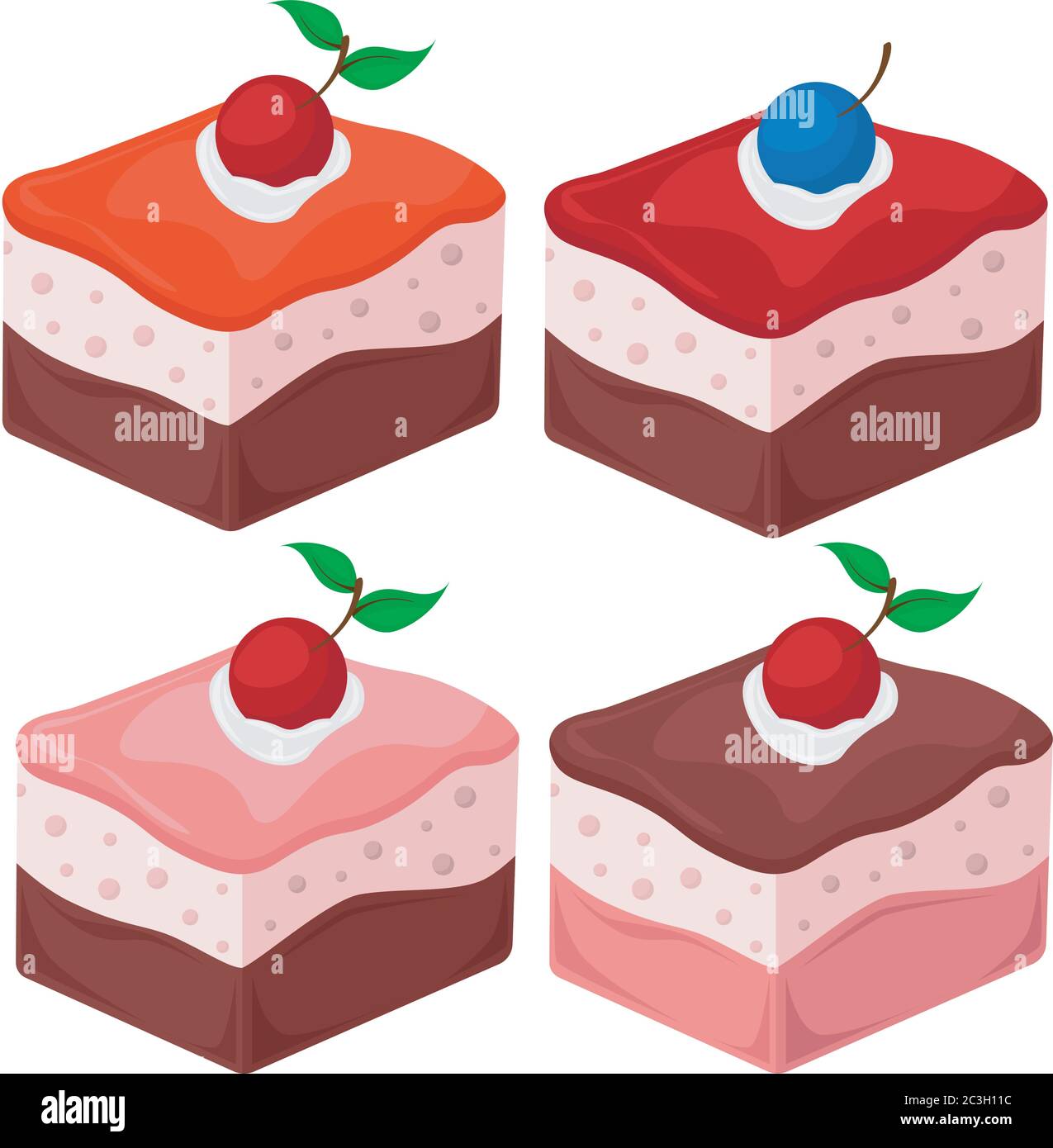 Sweet cake with cherry. Vector icon of sweet cake with jelly and