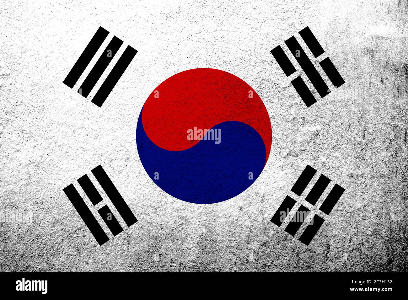 National flag of South Korea (Republic of Korea) Taegukgi . Grunge background Stock Photo